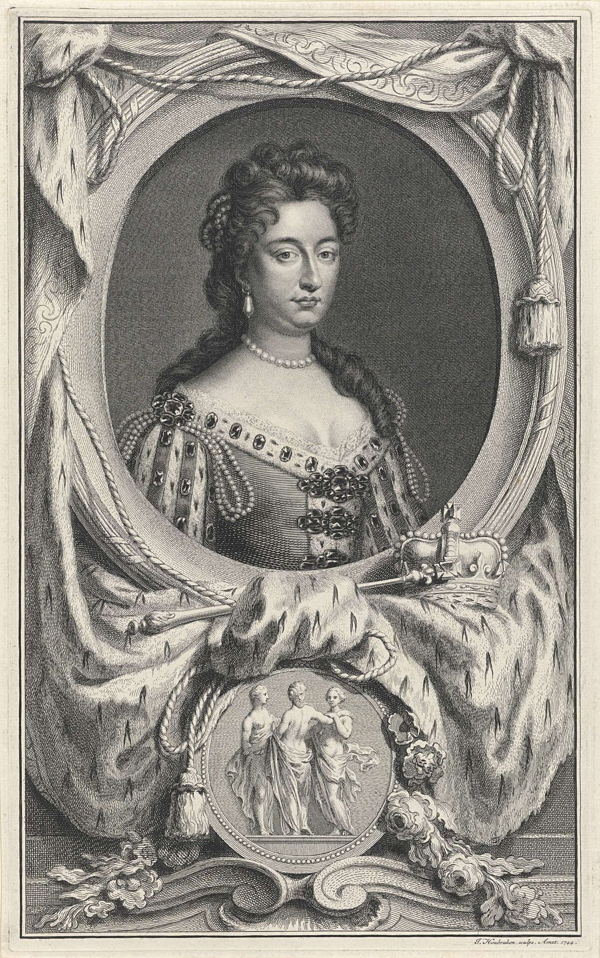 Portret van Maria II Stuart by Jacob Houbraken