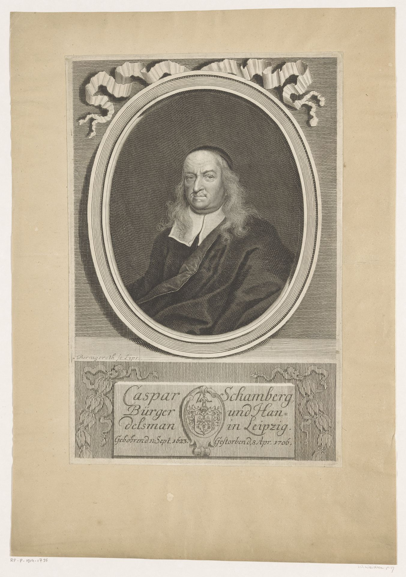 Portret van Caspar Schamberg by Martin Bernigeroth
