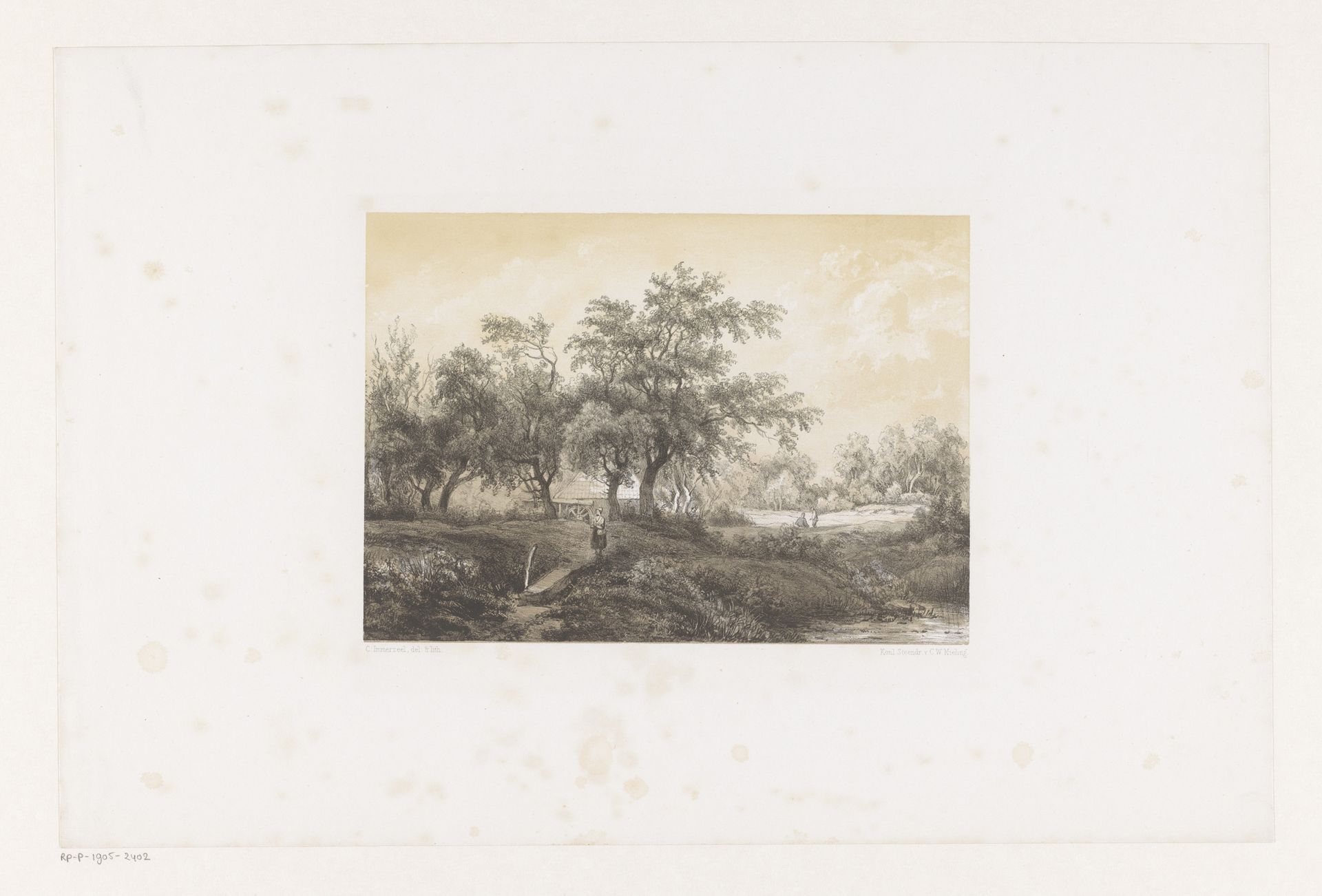 Landschap met bomen en watermolen by Christiaan Immerzeel