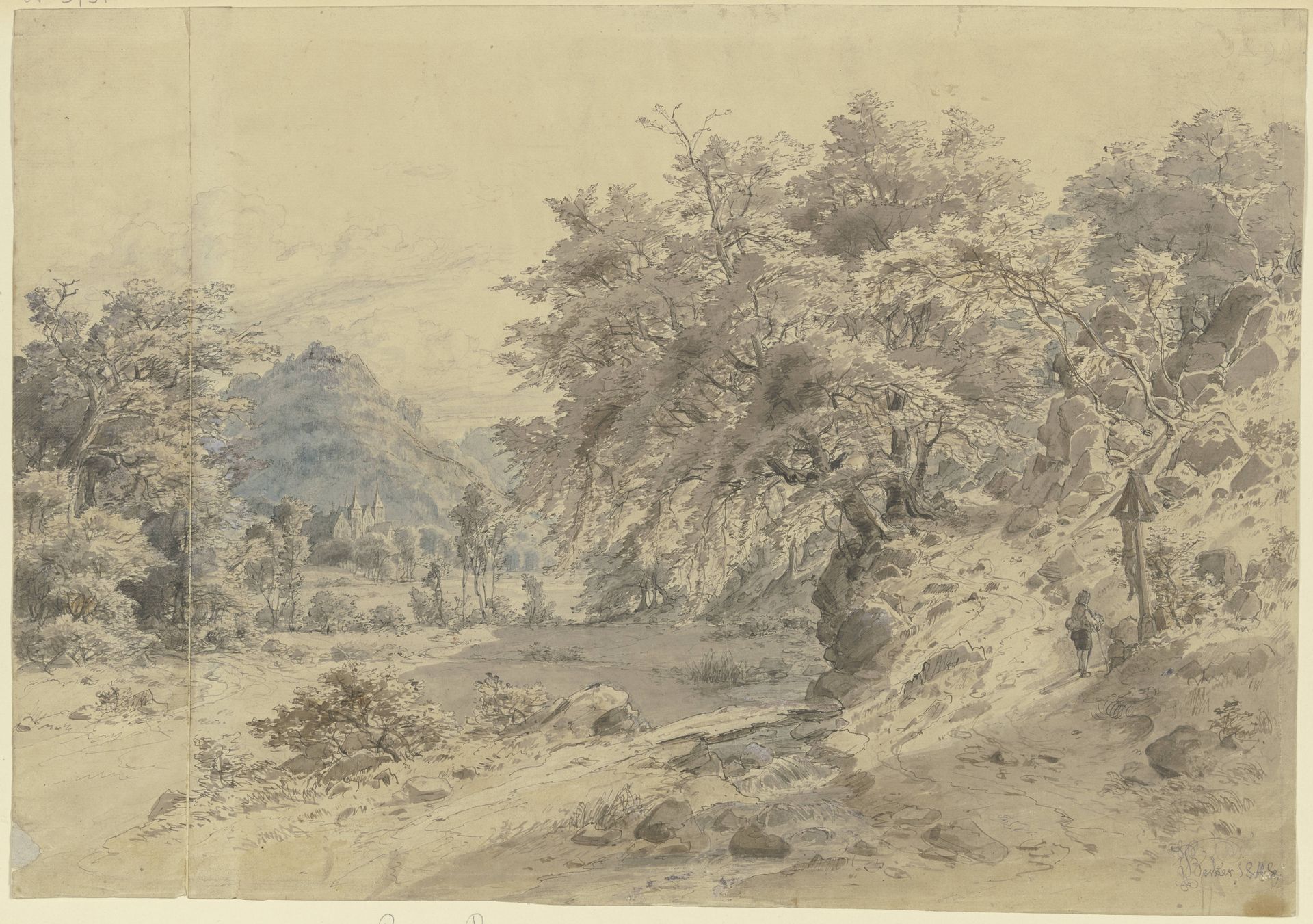 Ein Kloster in einem vom Wald umgebenen Tal by Peter Becker