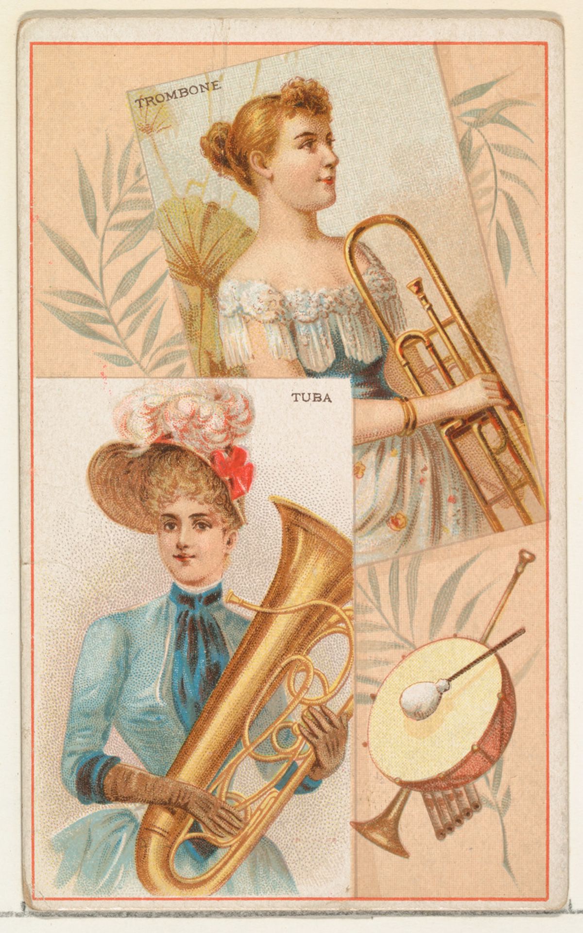 Trombone and Tuba, from the Musical Instruments series (N121) issued by Duke Sons & Co. to promote Honest Long Cut Tobacco by W. Duke, Sons & Co.