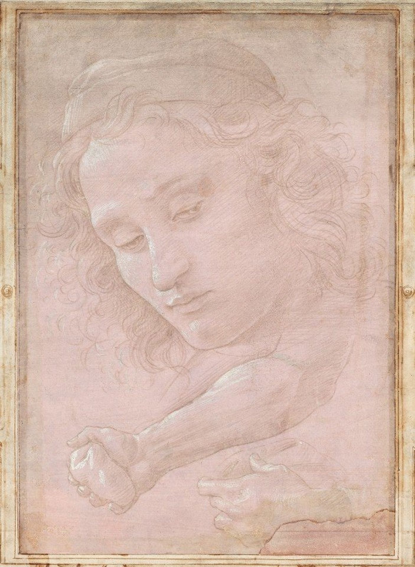 Head of a Youth Wearing a Cap; a Right Forearm with the Hand Clutching a Stone; and a Left Hand Holding a Drapery by Sandro Botticelli