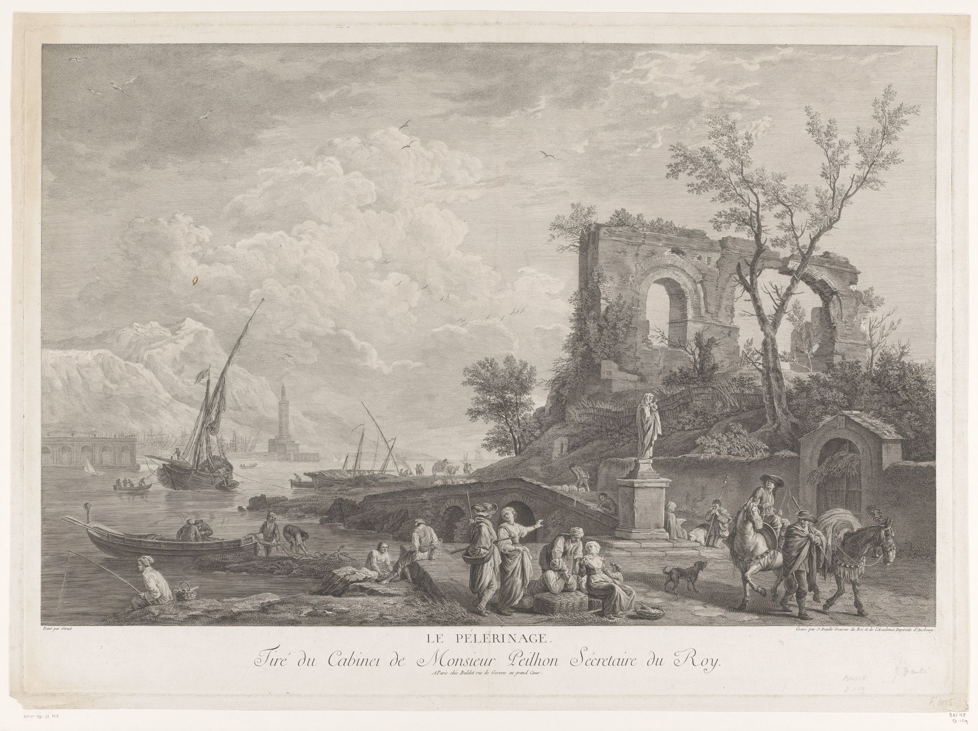 Haven met ruïnes en pelgrims by Jean Daullé
