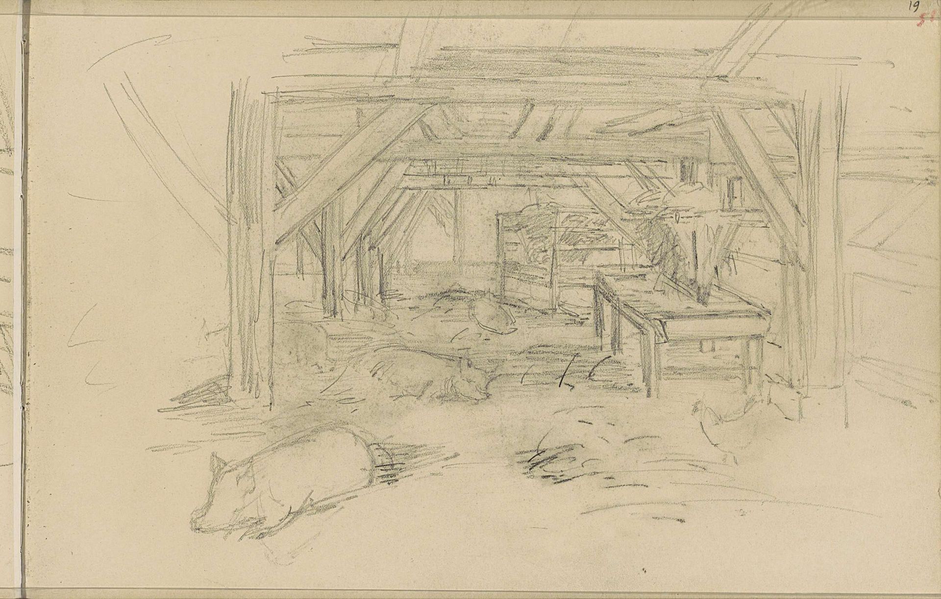 Varkens en kippen in en voor een stal by Jozef Israëls