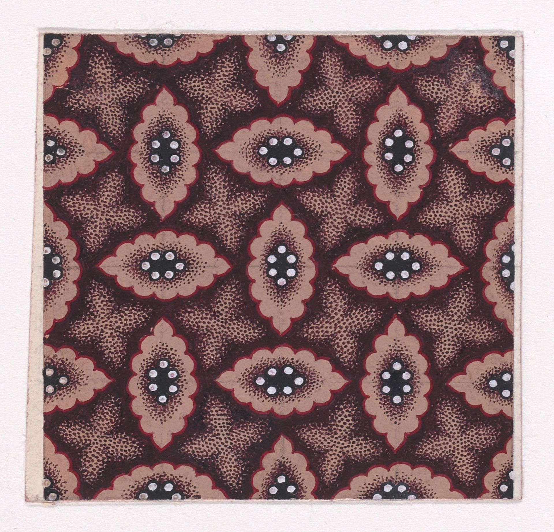 Textile Design with Alternating Strips of Groups of Three Pearls Framed by Undulating Stippled Garlands by Anonymous