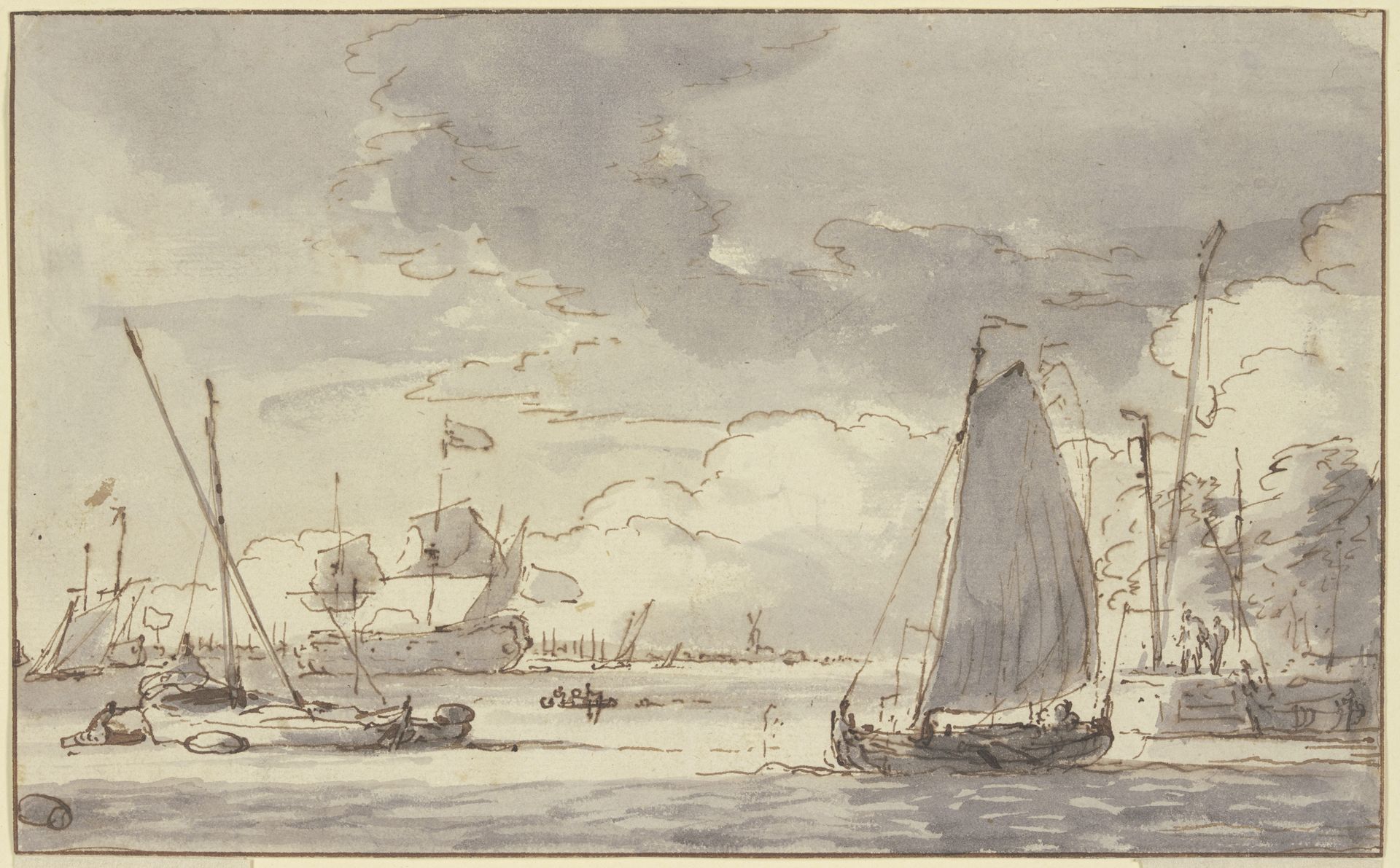 Marine, eine Barke segelt dem Ufer zu by Ludolf Backhuysen