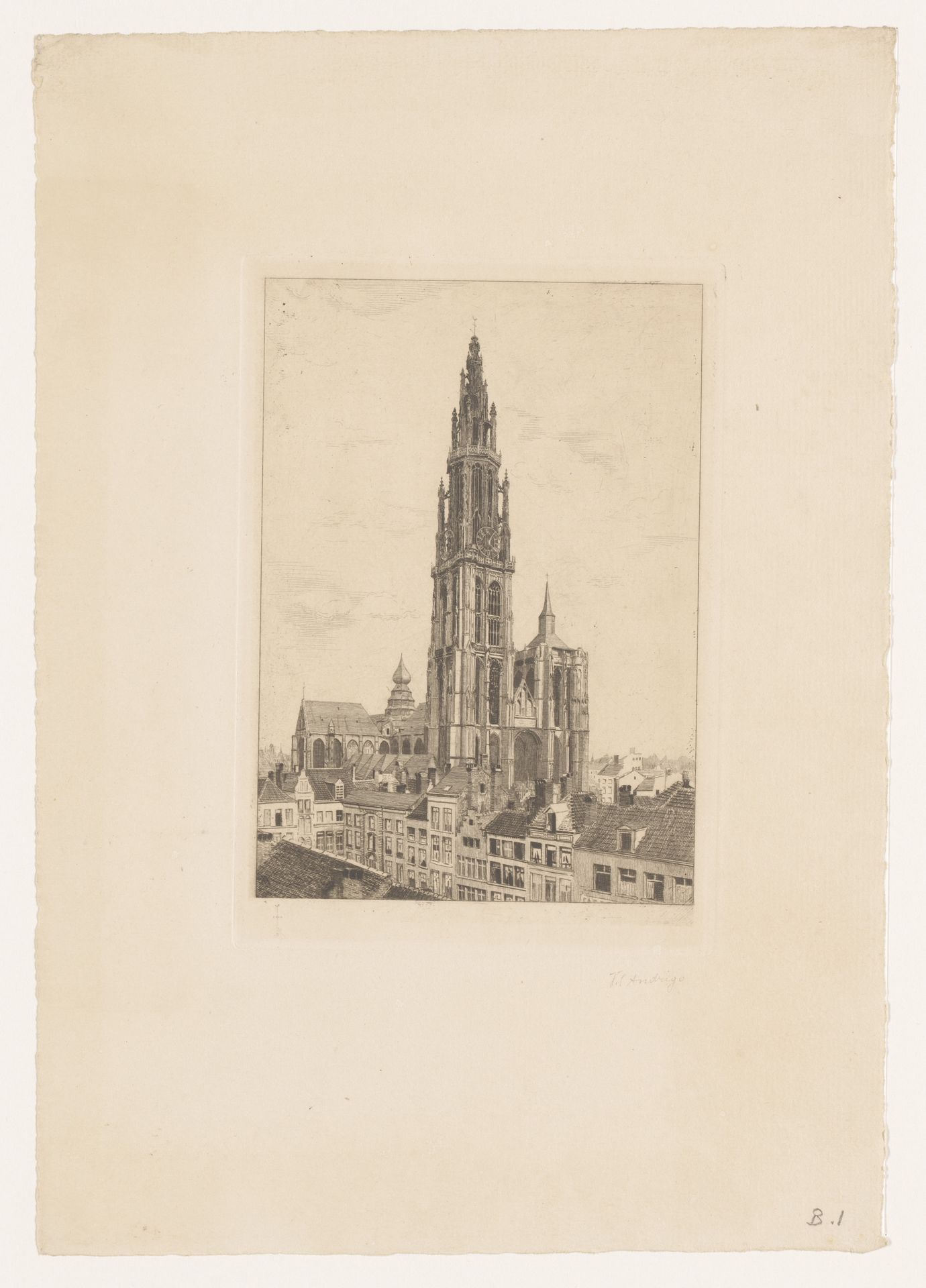 Gezicht op de Onze-Lieve-Vrouwekathedraal in Antwerpen by V.C. Andrigo
