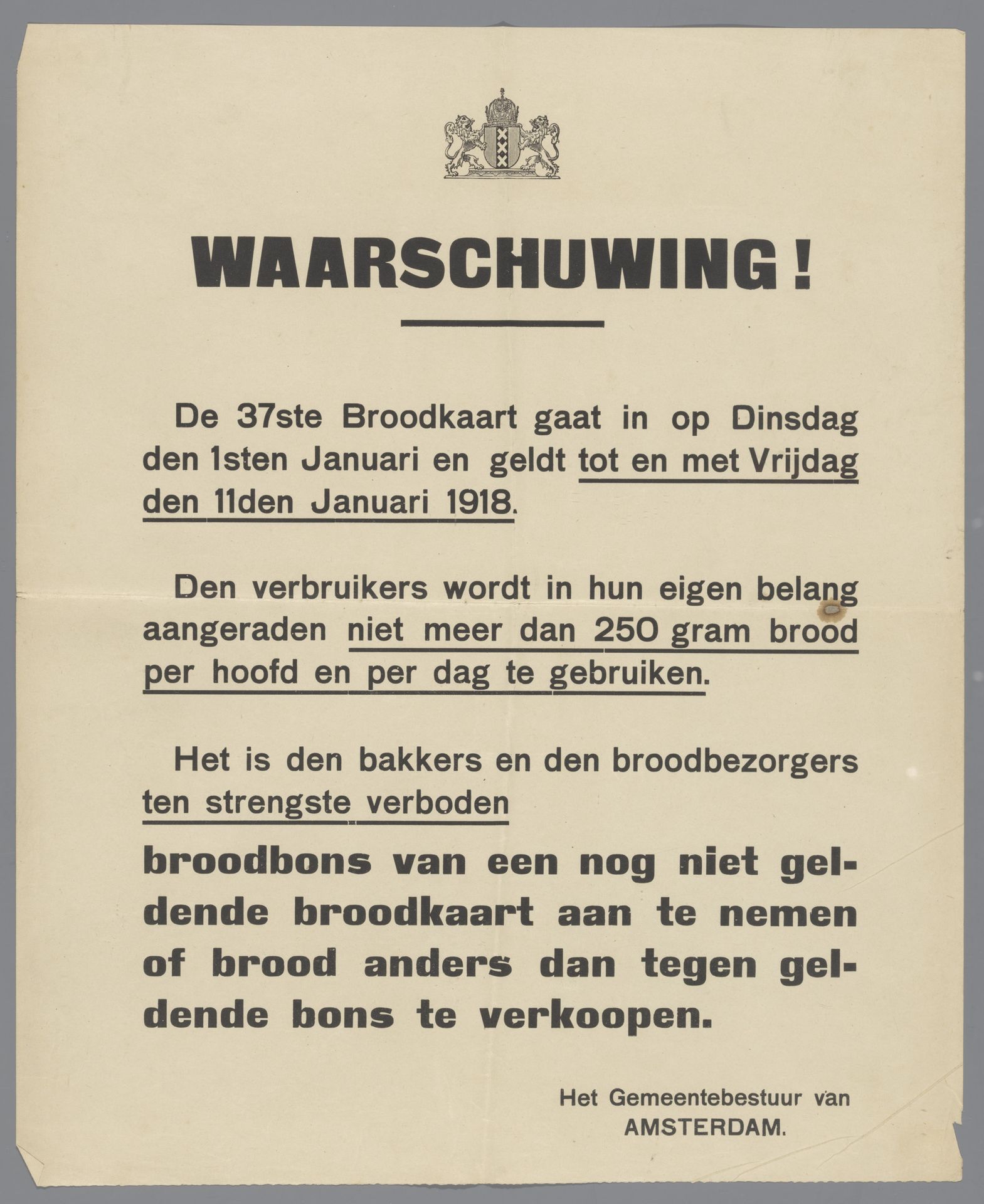 Aanplakbiljet by Gemeentebestuur van Amsterdam
