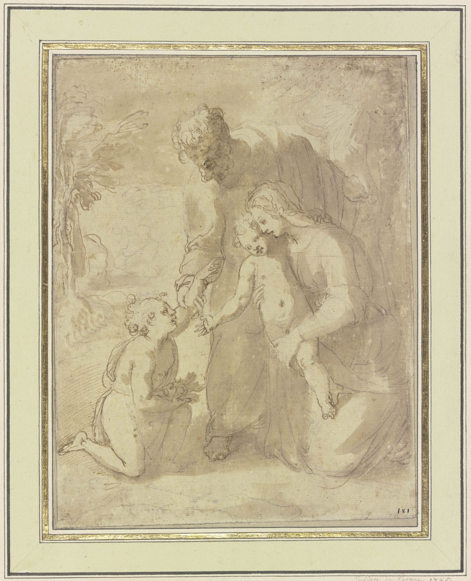 Heilige Familie, der Johannesknabe bringt dem Jesuskind Früchte by Timoteo Viti