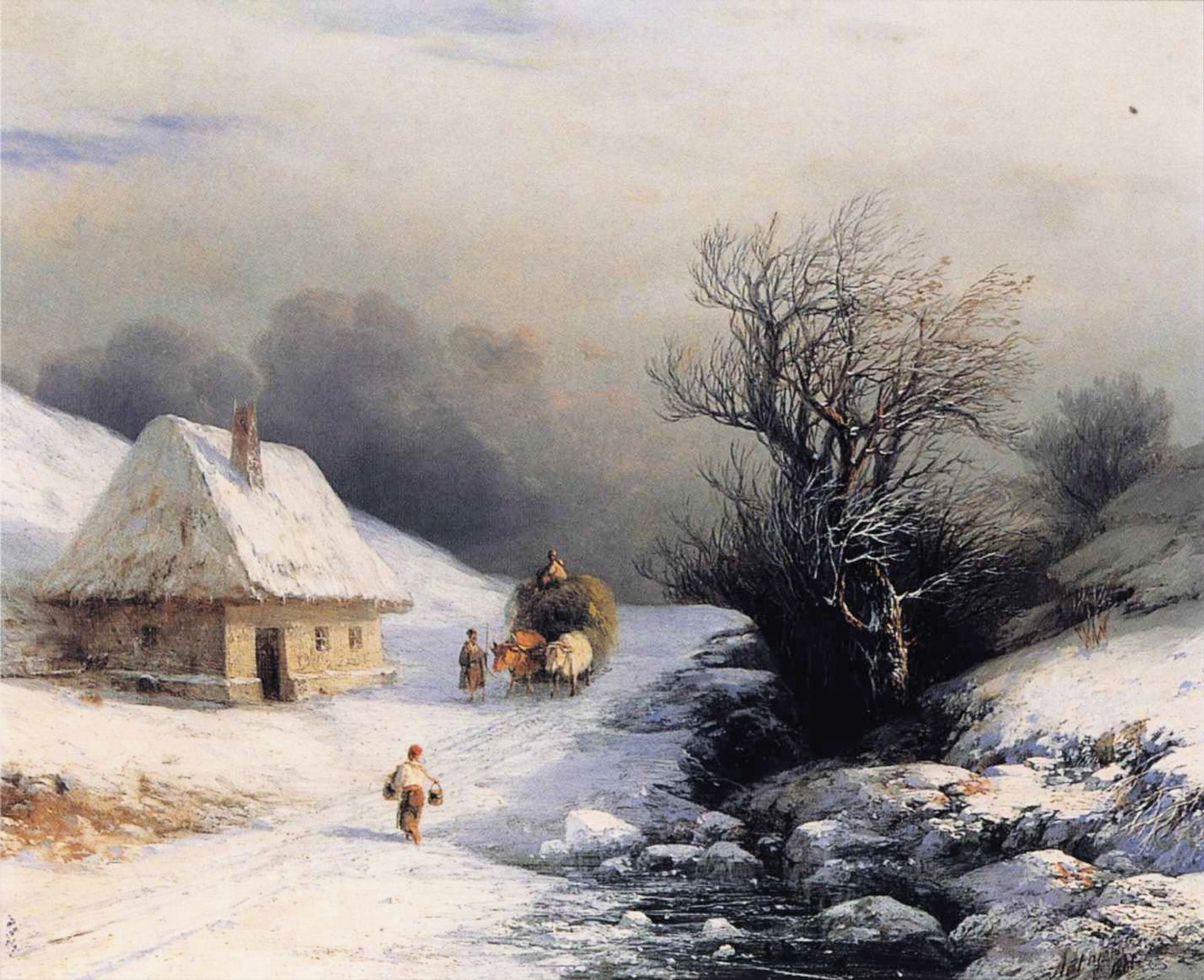 Little Russian Ox Cart in Winter by Ivan Konstantinovich Aivazovsky