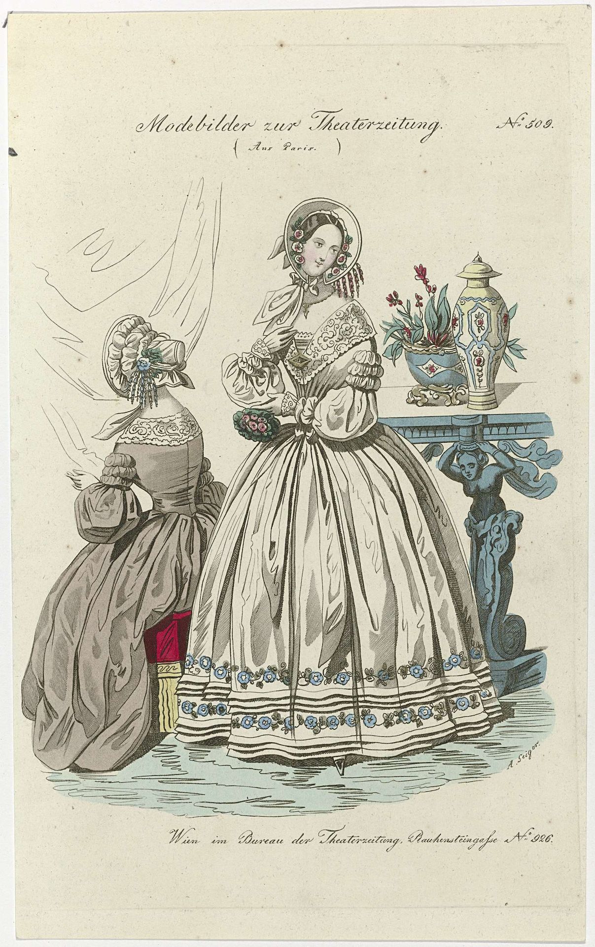 Algememeine Theaterzeitung und originialblat für Kunst, Musik, Mode und Geselliges Leben, ca. 1839, No. 509 : Modebilder zur Theaterzeitung, Aus Paris by Andreas Geiger