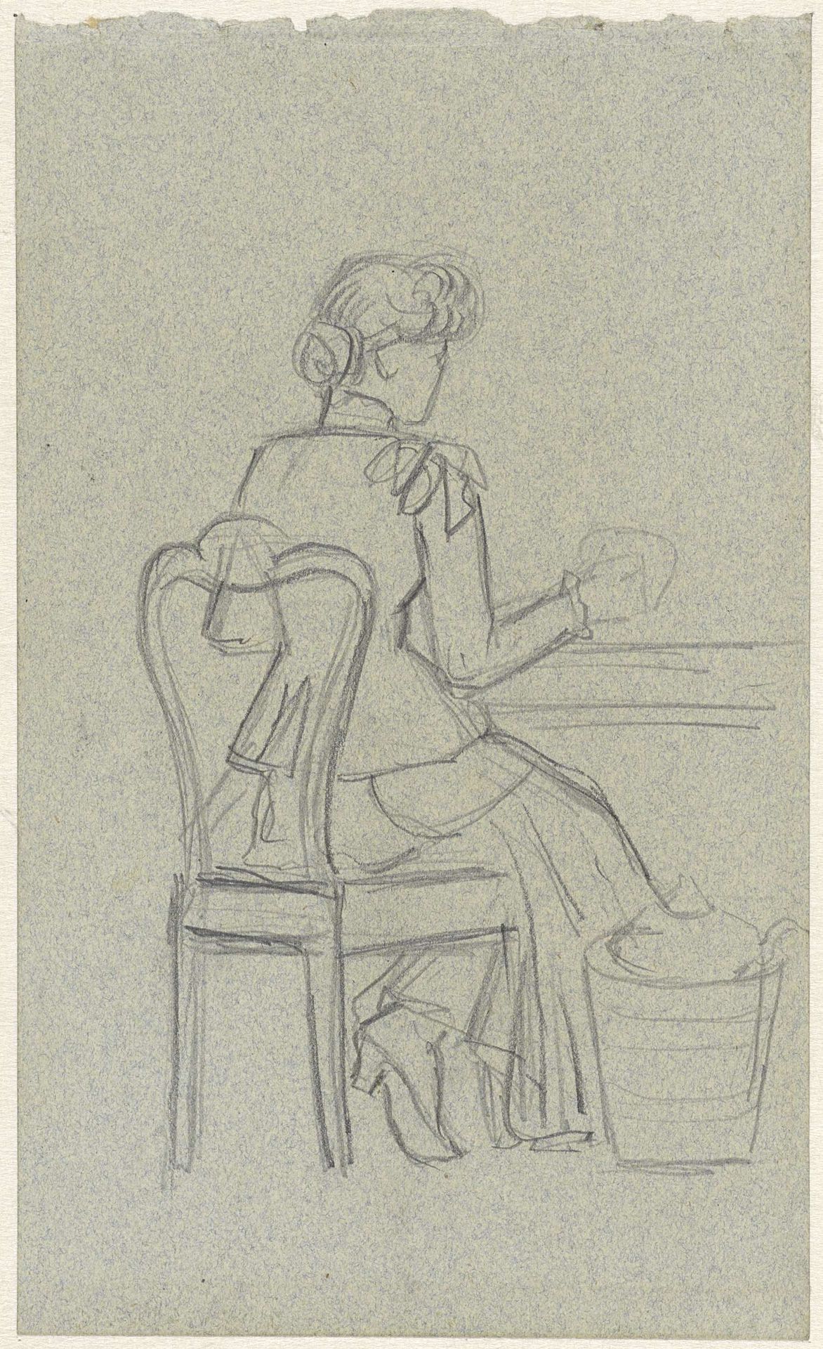 Aan tafel zittende vrouw by Jozef Israëls