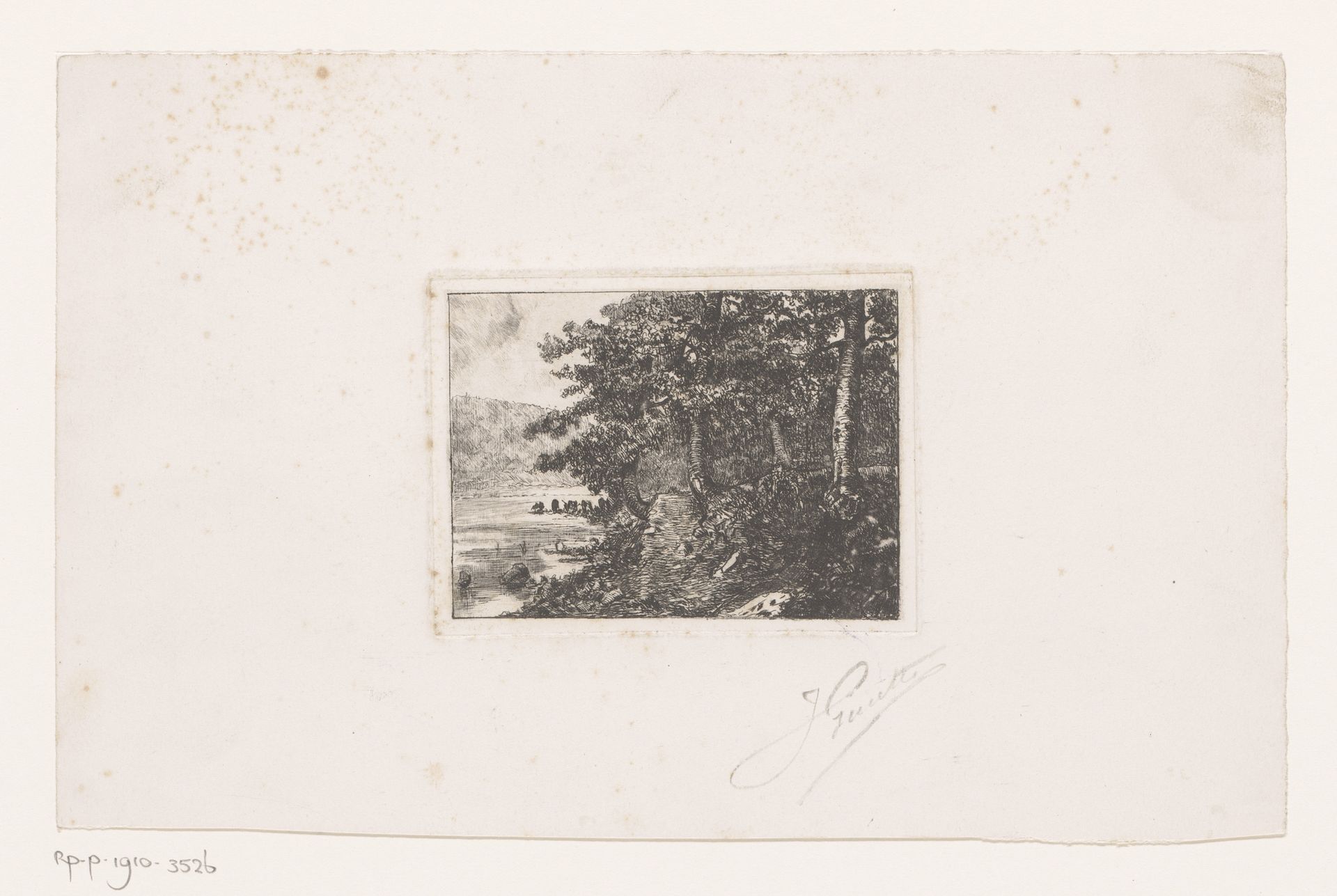 Landschap met bos aan de rand van een meer by Jules Guiette