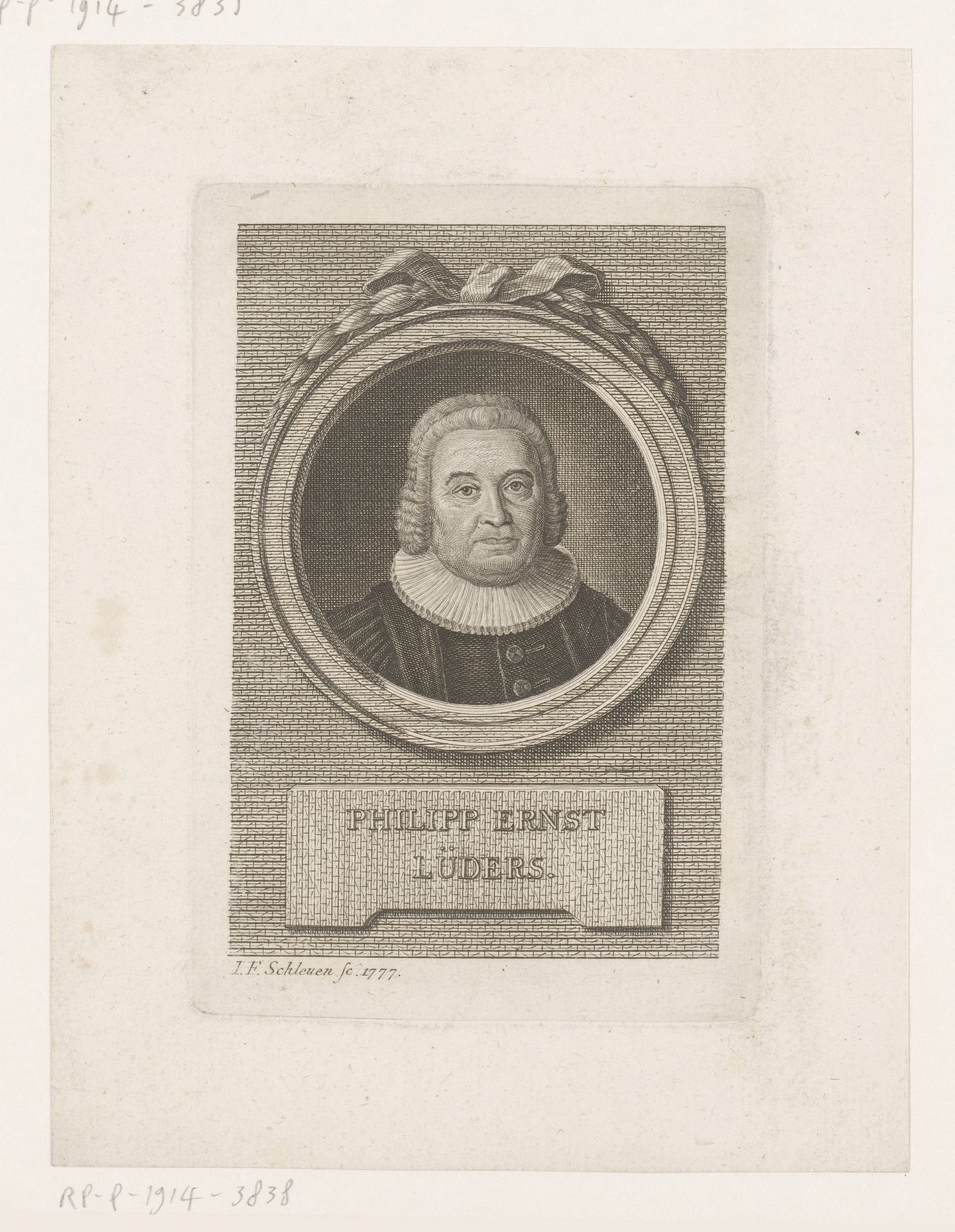 Portret van Philipp Ernst Lüders by Johann Friedrich Schleuen