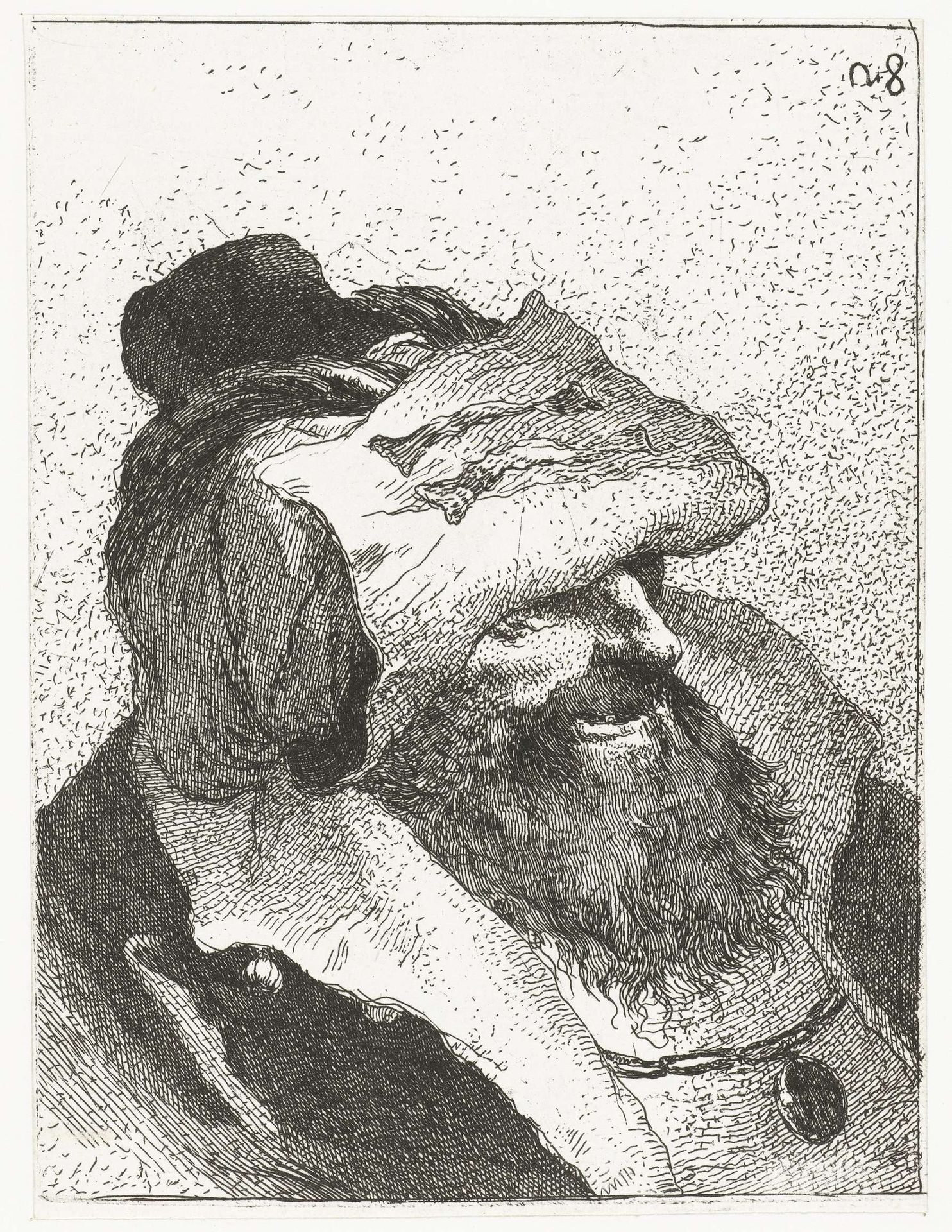 Man met hoed met omgeslagen rand by Giovanni Domenico Tiepolo