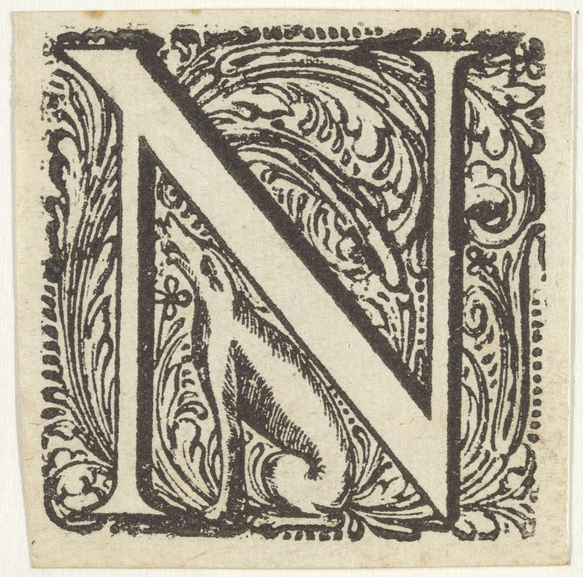 Letter N in een omlijsting met een wolf of een hond by Anonymous