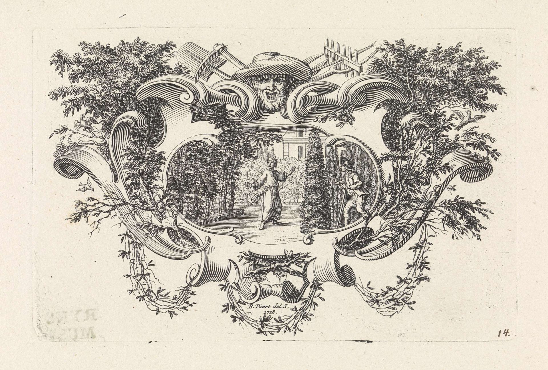 Nicolas Boileau-Despréaux in een tuin by Bernard Picart