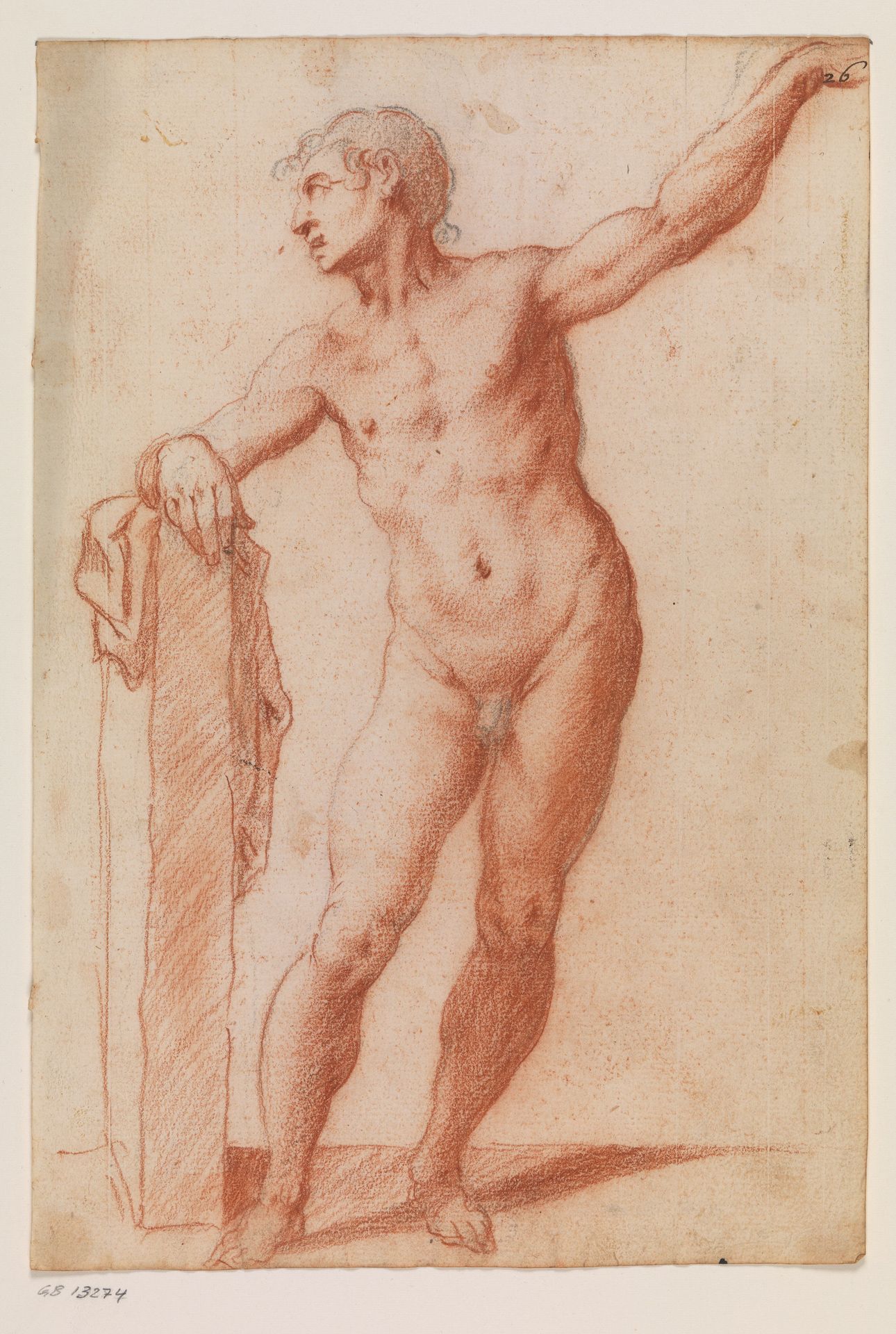Standing male figure leaning on a plinth to the left by Anonymous