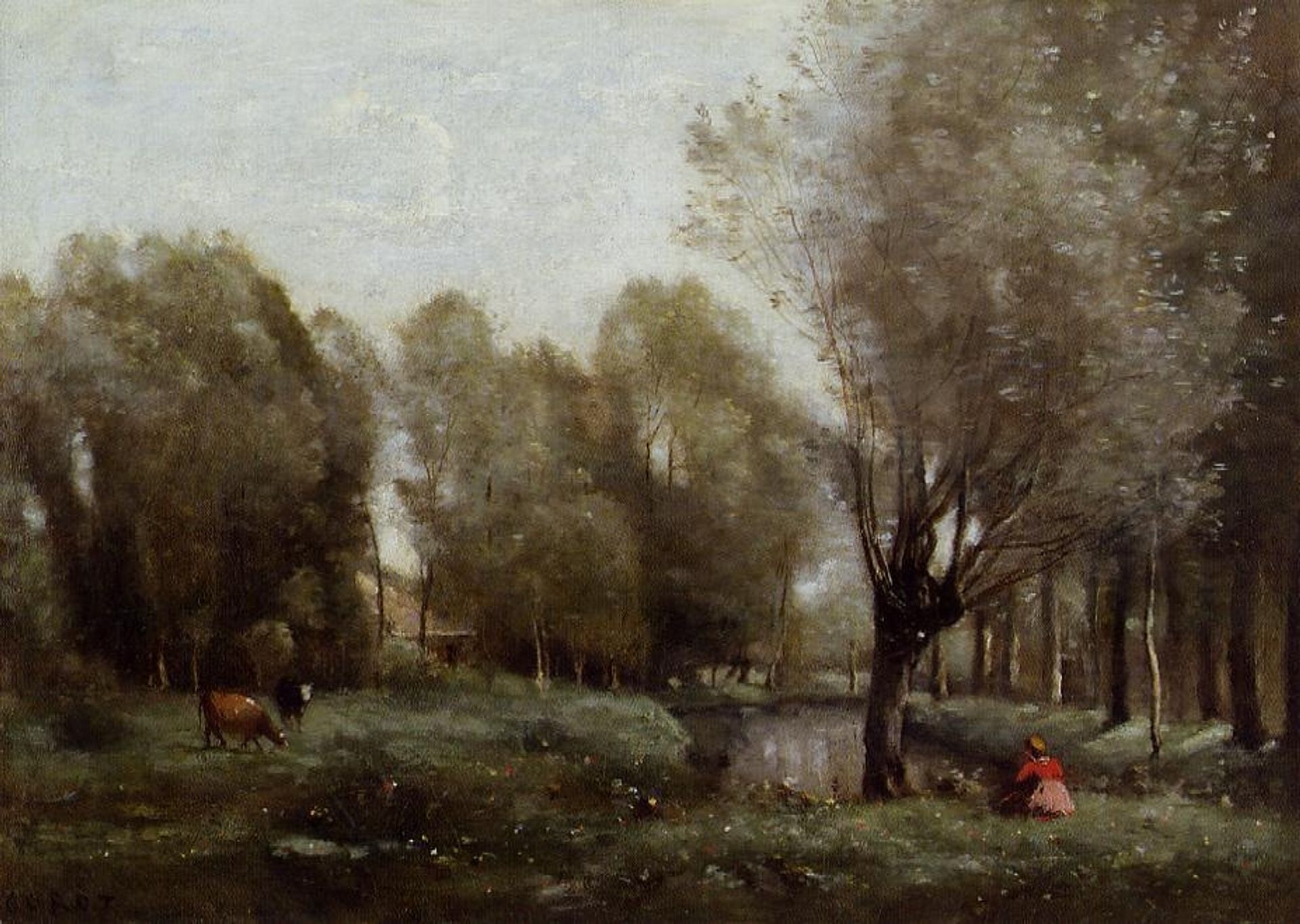 Young Girl Seated in a Meadow by Camille Corot