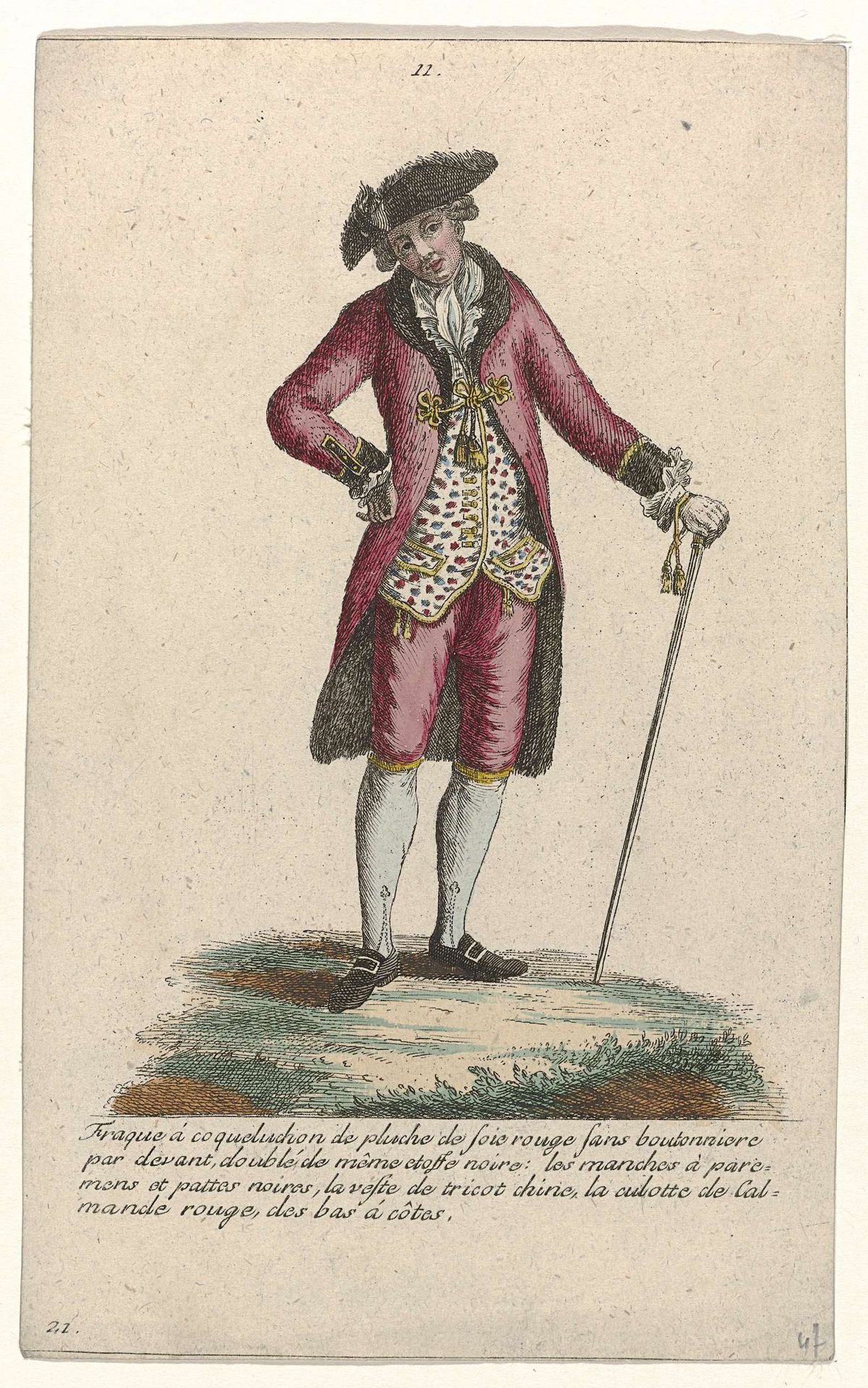 Gallerie des Modes et Costumes Français, 1785, nr. 11, nr. 21, Kopie naar R 99 : Fraque a coqueluchon de pluch (...) by Pierre Gleich