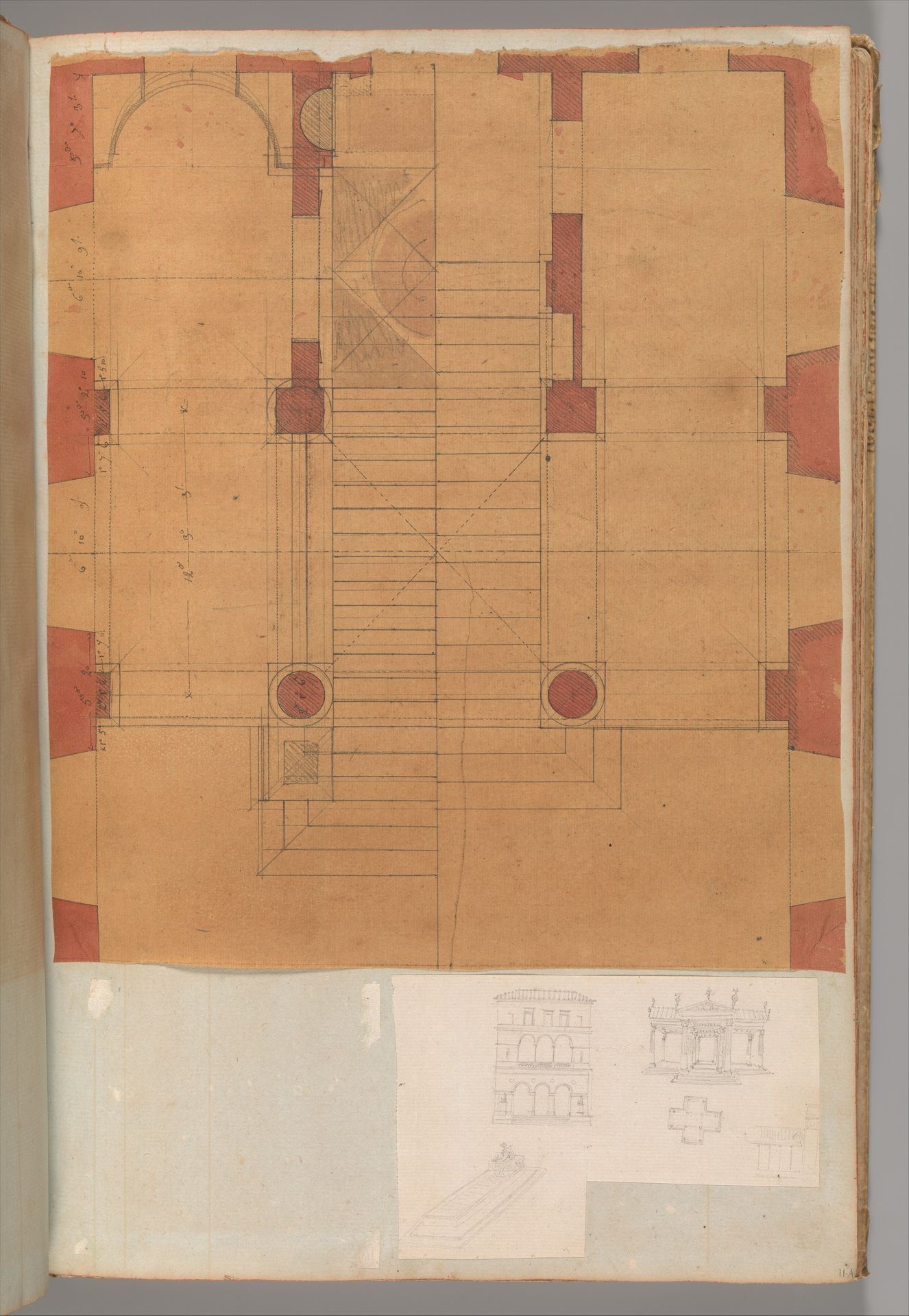 Page from a Scrapbook containing Drawings and Several Prints of Architecture, Interiors, Furniture and Other Objects by Charles Percier