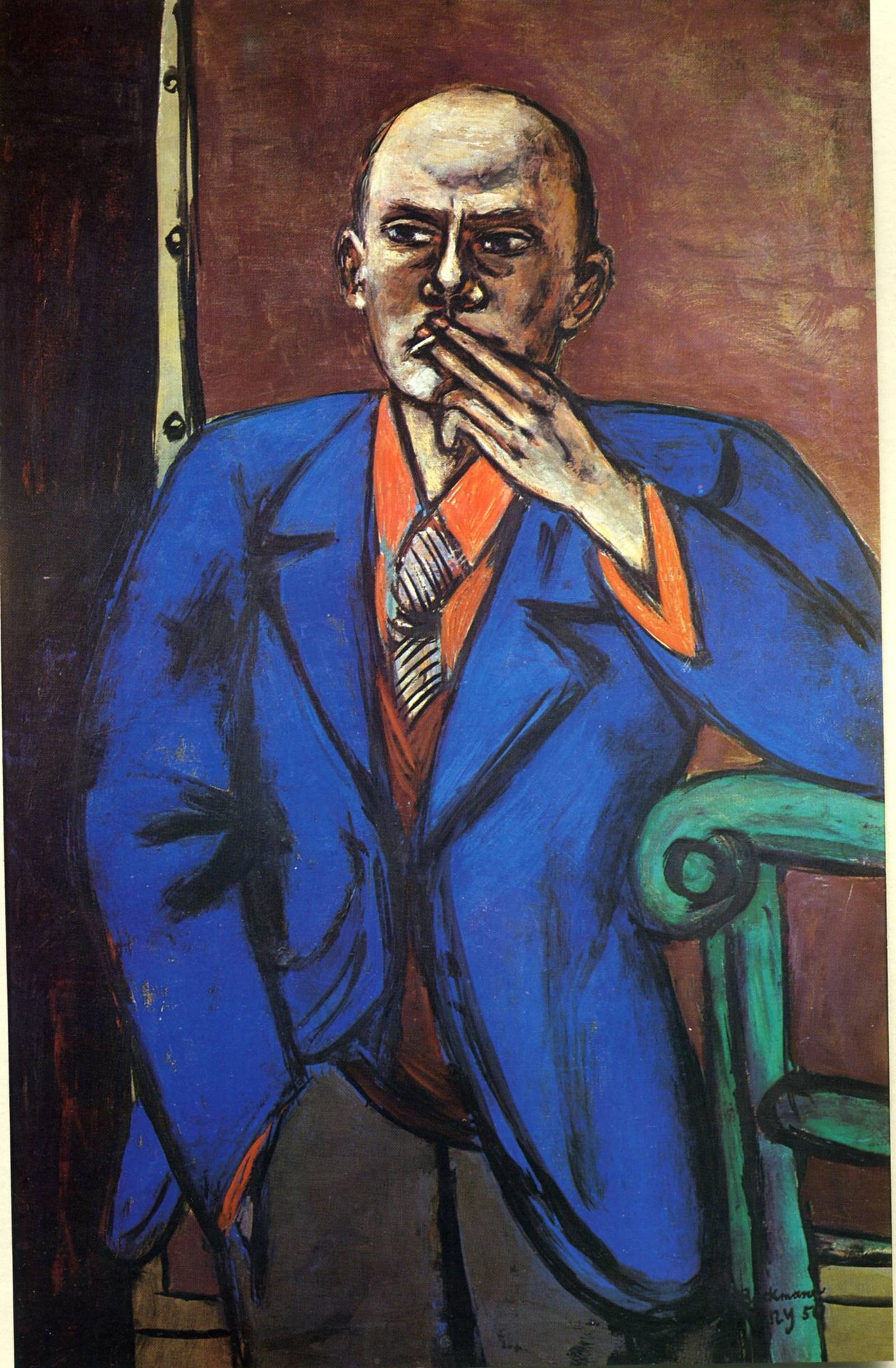 Self-Portrait in Blue Jacket by Max Beckmann