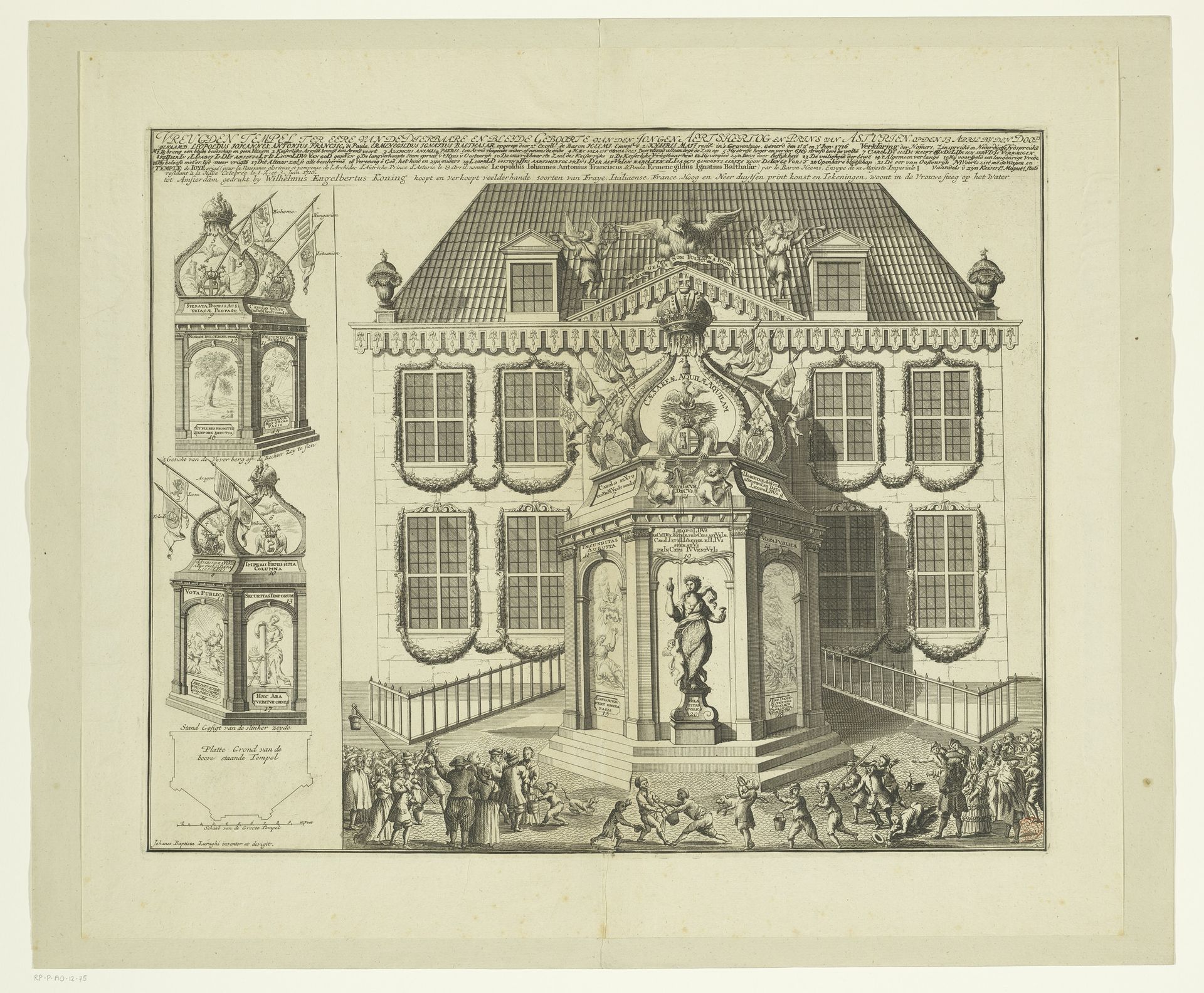 Tempel opgericht voor het huis van de keizerlijke ambassadeur te Den Haag ter ere van de geboorte van aartshertog Leopold Johan, 1716 by Anonymous