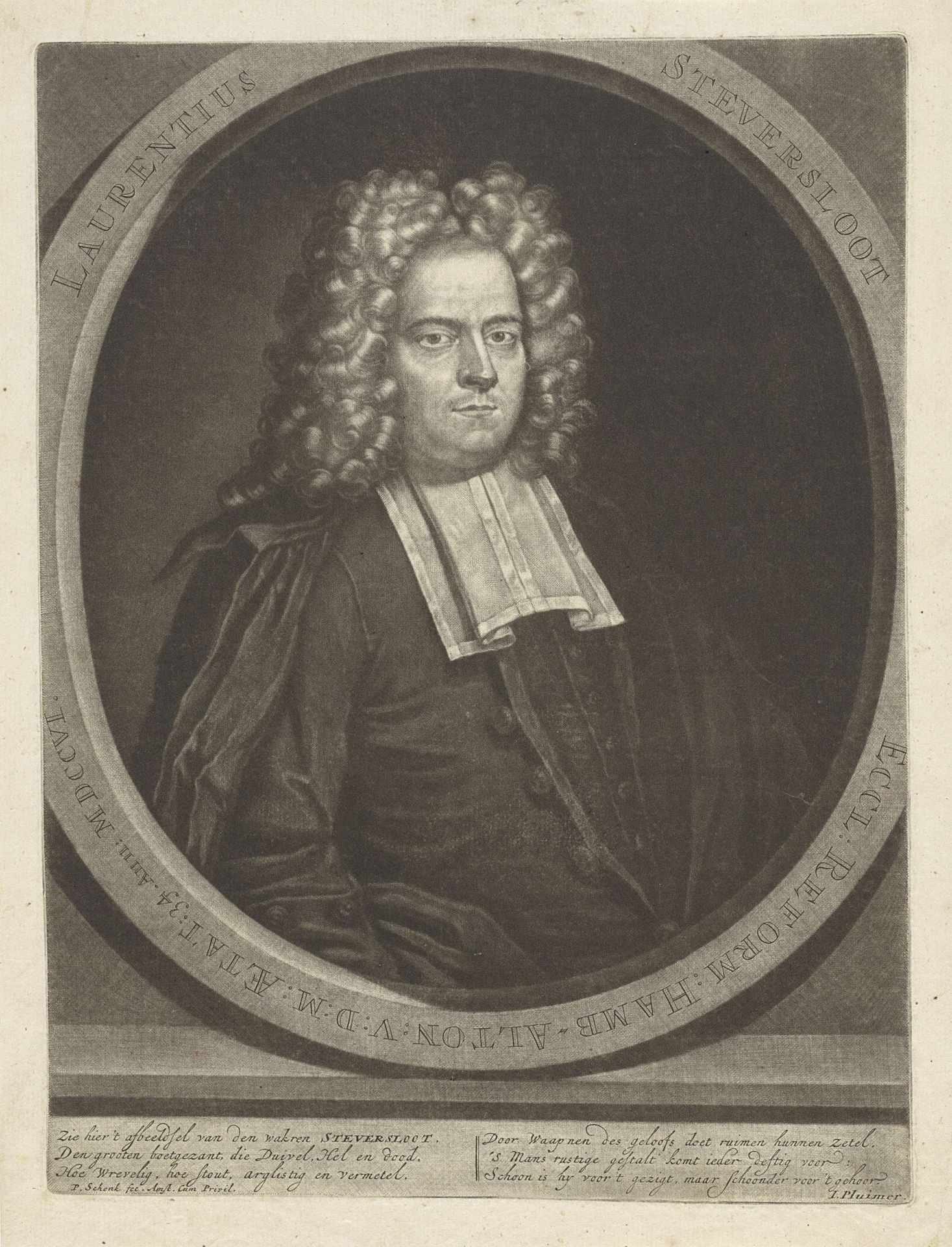 Portret van de dichter en predikant Laurens Steversloot by Pieter Schenk