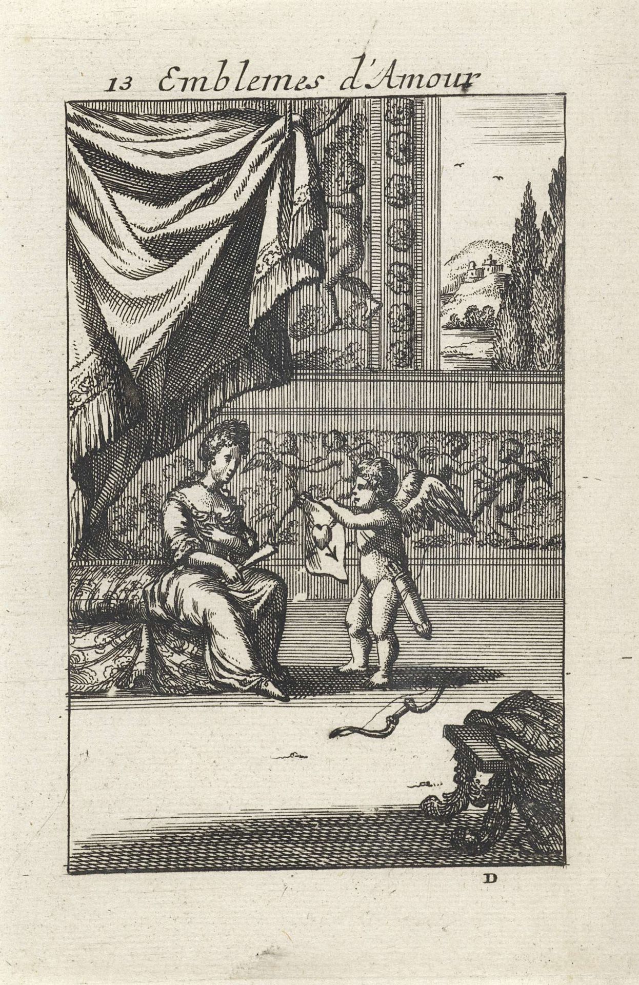 Amor houdt een afbeelding van een hart op by Jan van Vianen
