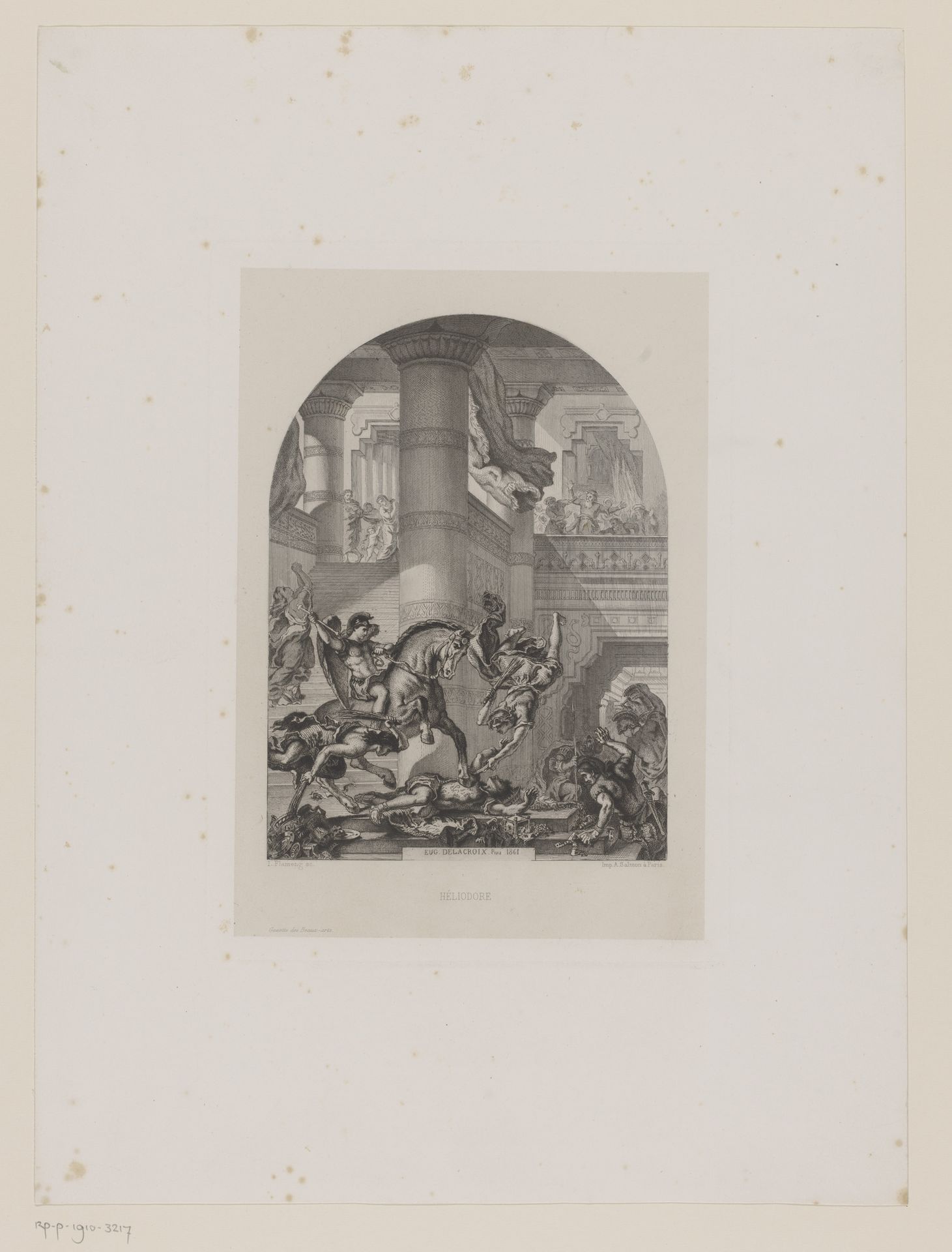Verdrijving van Heliodorus uit de tempel by Léopold Flameng