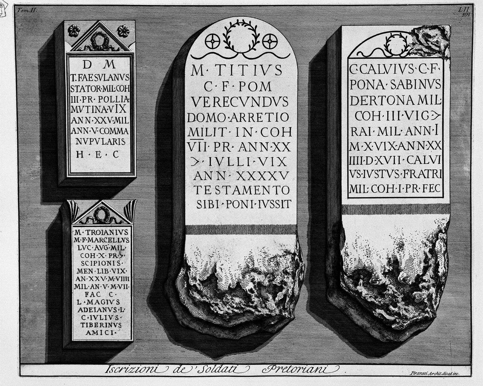 The Roman antiquities, t. 2, Plate LII. Registration of `Soldiers Praetorian guards. by Giovanni Battista Piranesi