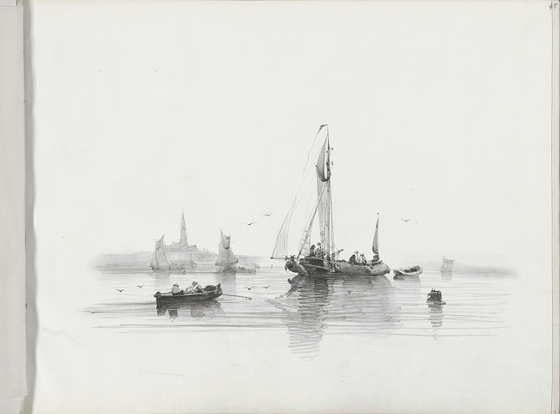 Afgemeerde zeilboten voor een kust by Albertus van Beest