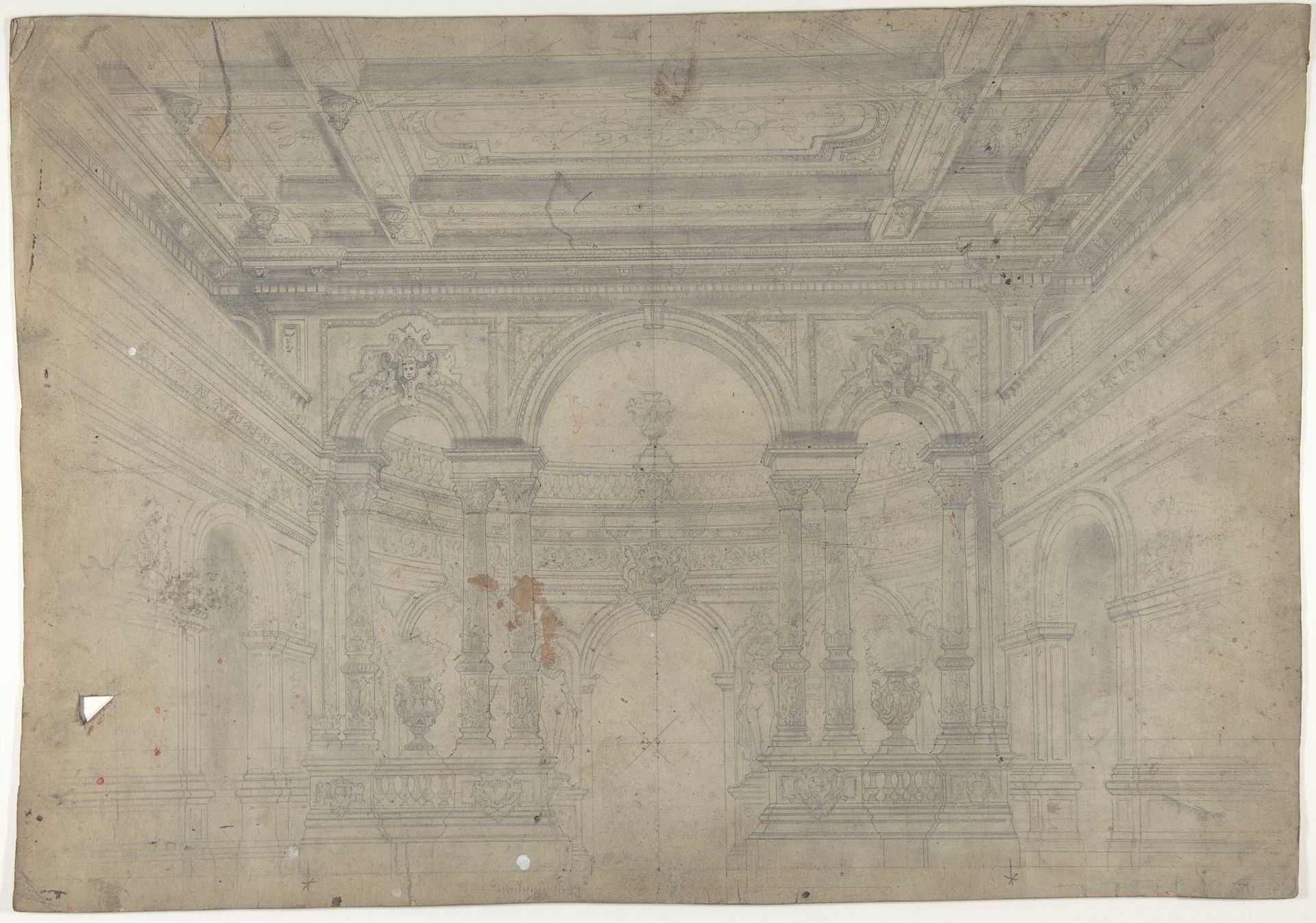 Design for a Stage Set at the Opéra, Paris: Interior with Coiffered Ceiling by Eugène Cicéri