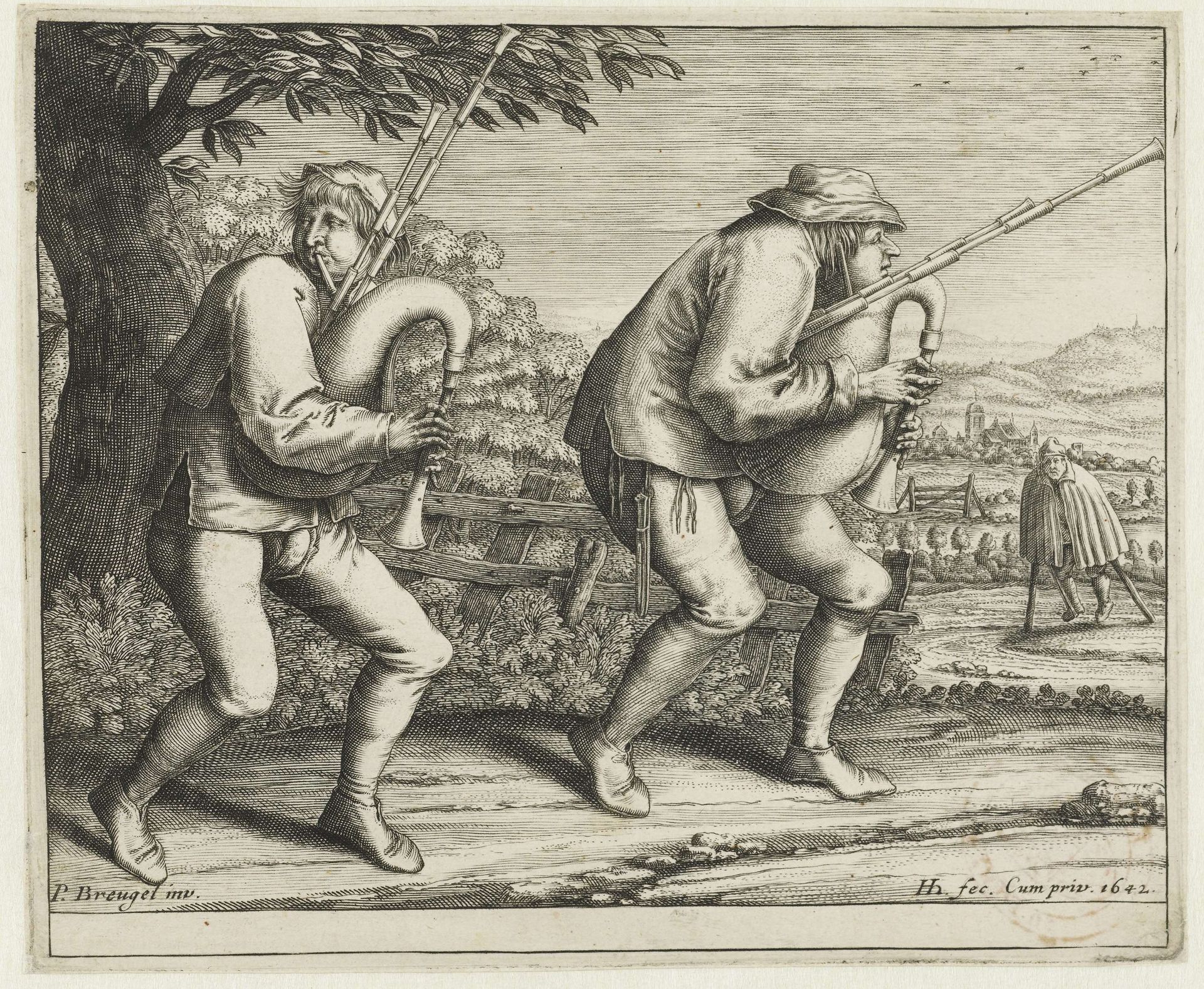Twee doedelzakspelers by Hendrick Hondius I