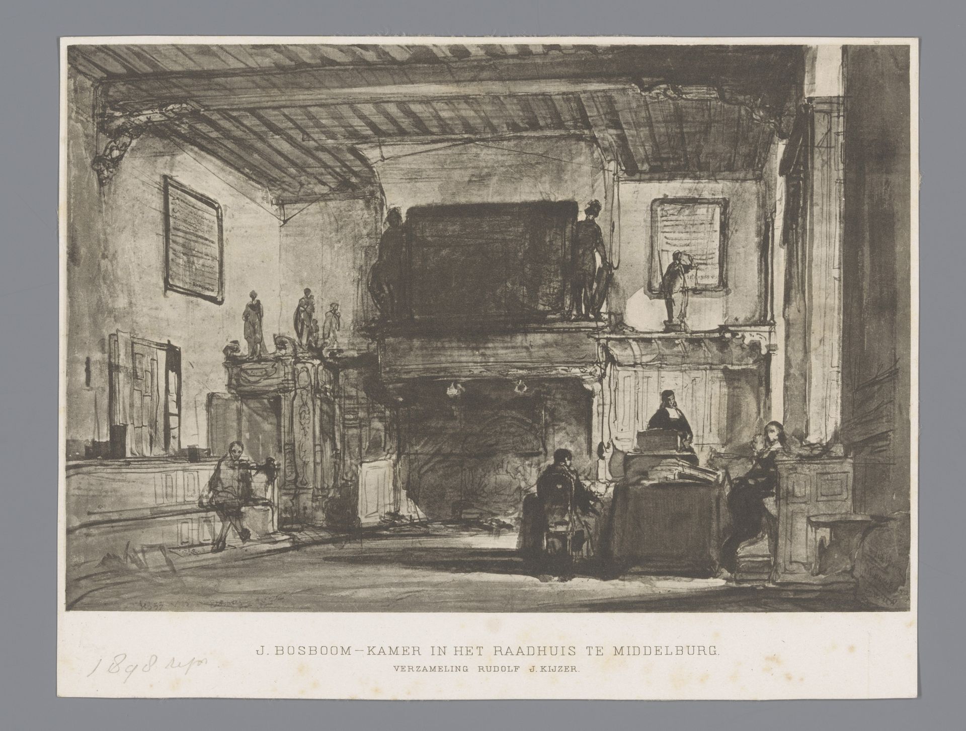 Reproductie van een schilderij van Johannes Bosboom met de vierschaar van het Stadhuis te Middelburg by Anonymous