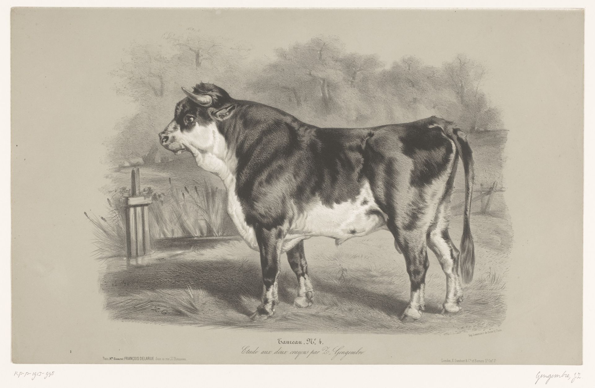 Stier in een weiland by Joseph Zephyris Gengembre