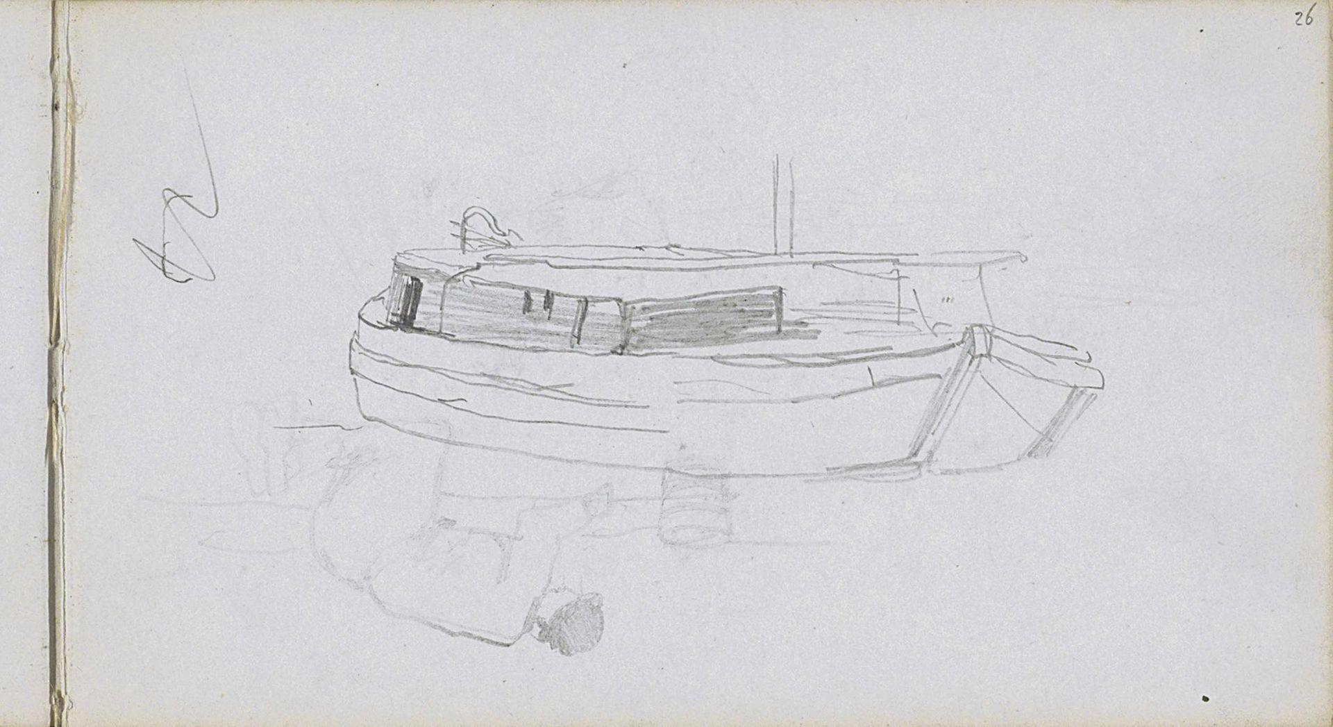 Boot en een knielende man bij een emmer by Johan Hendrik Weissenbruch