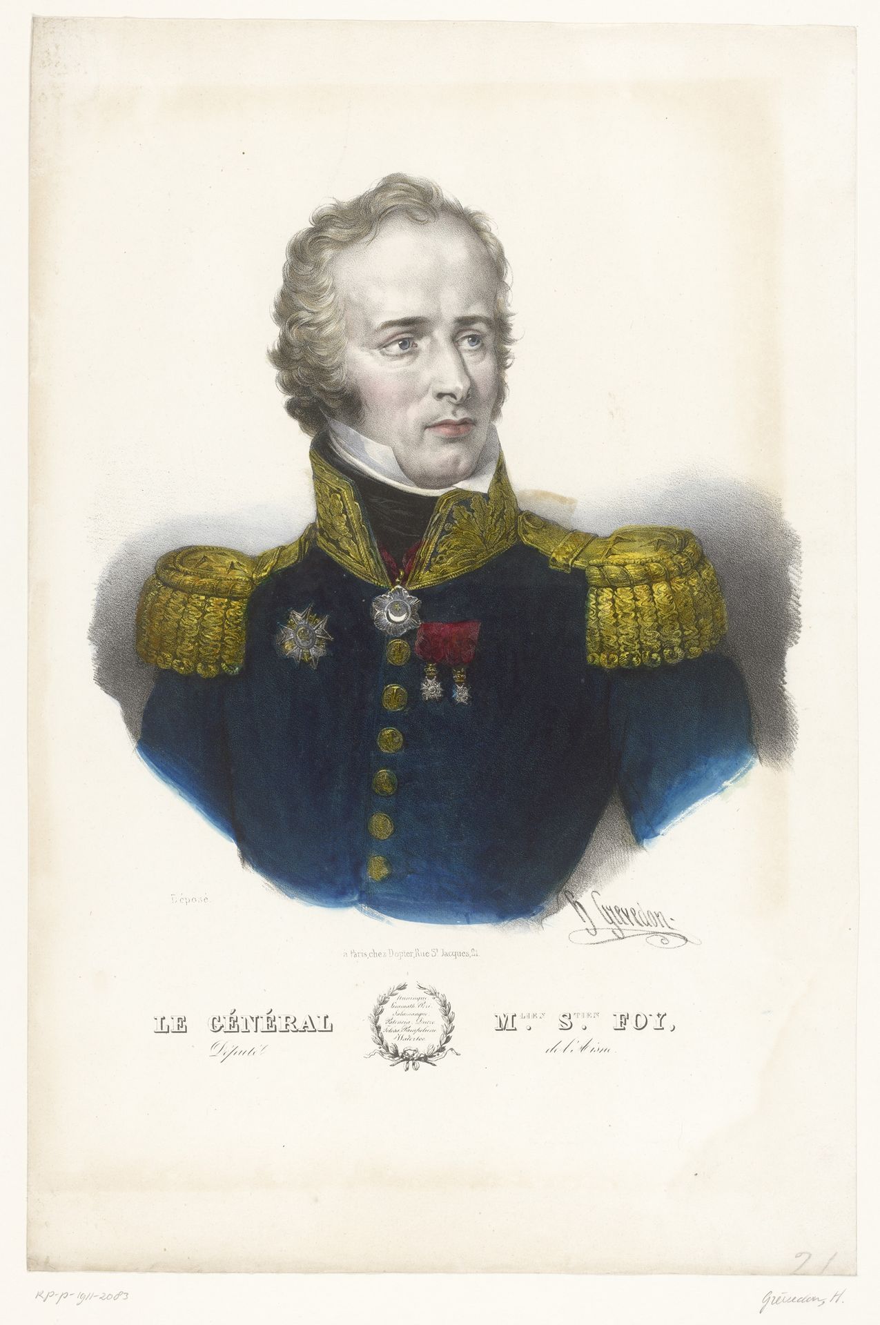Portret van Maximilien Sébastien Foy by Henri Grevedon