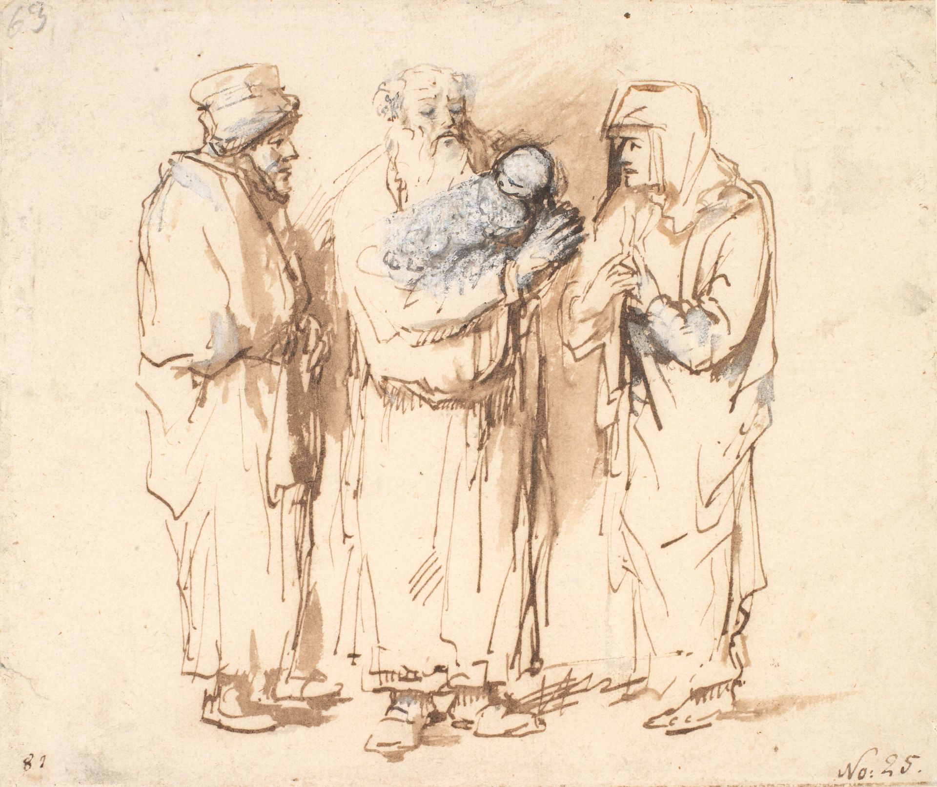 Joakim med det lille Kristusbarn, Anna og en tredje figur by Philips Koninck