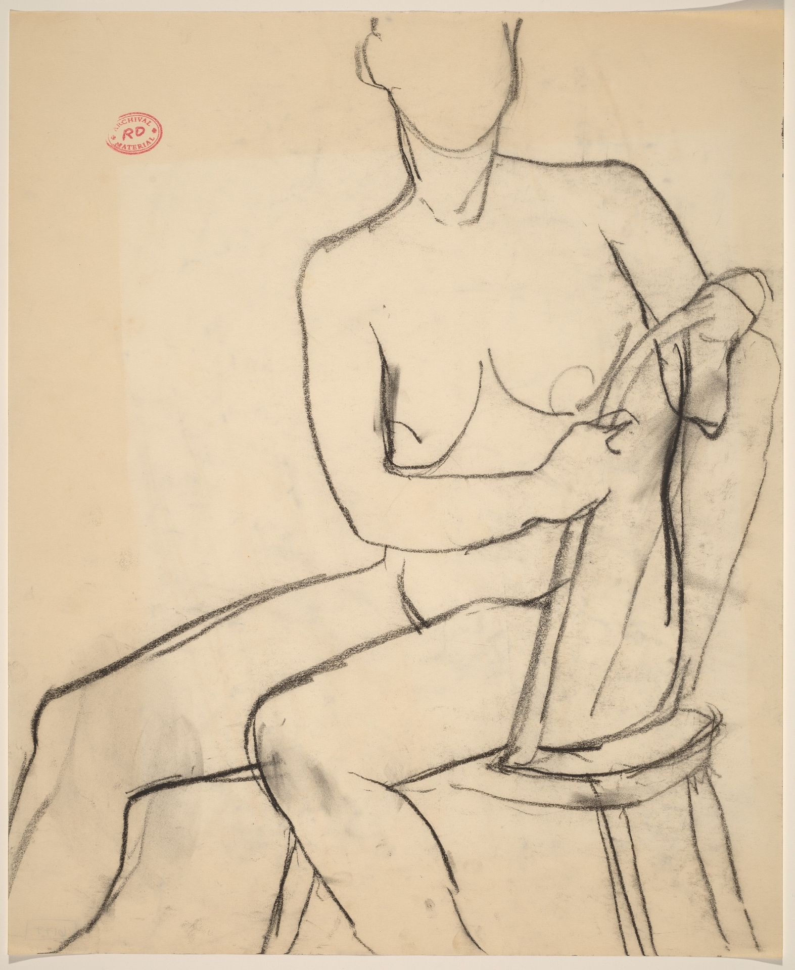 Untitled [seated female nude with hands clasping chair back] by Richard Diebenkorn