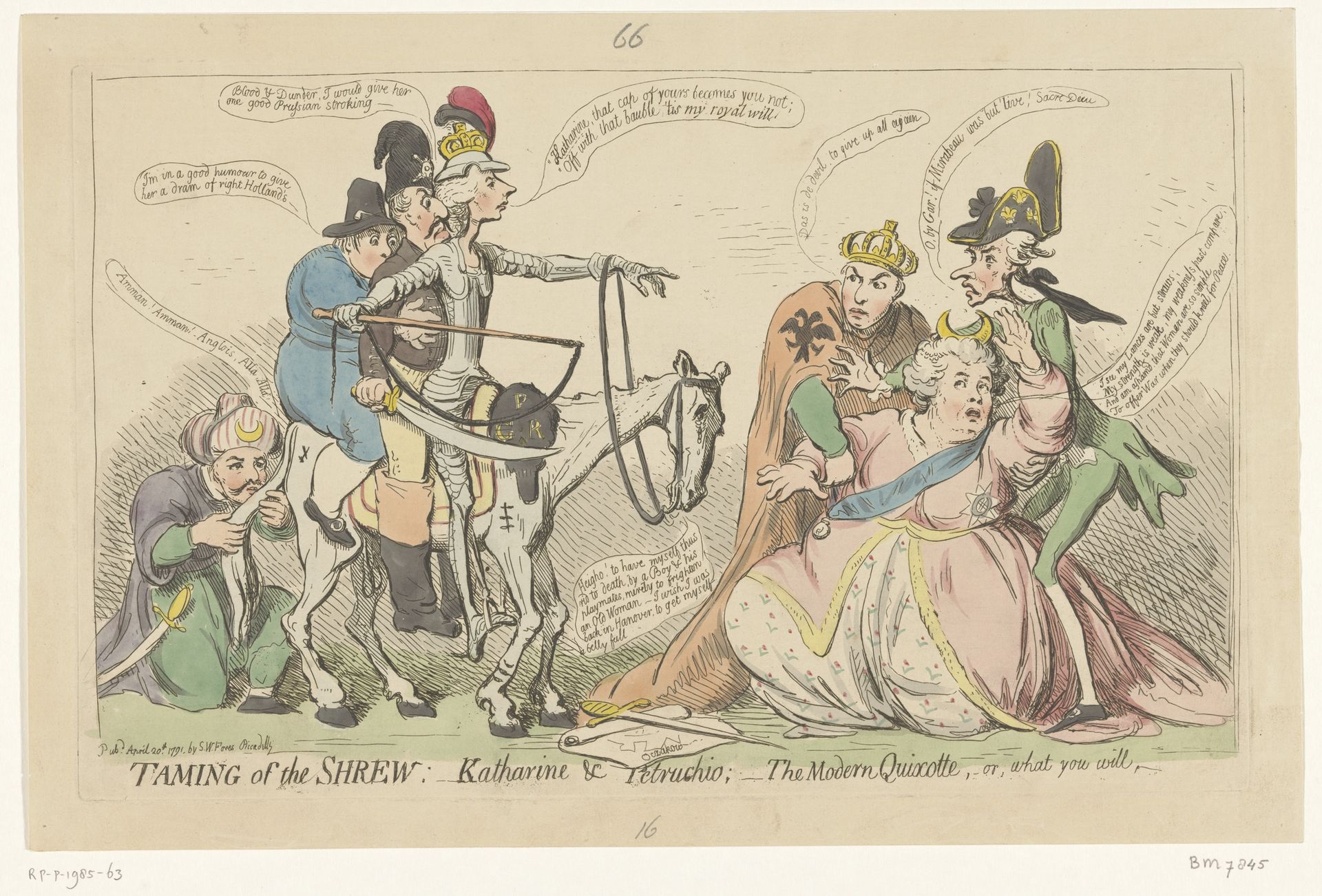 Pitt jaagt als Don Quichot Catharina de Grote schrik aan, 1791 by James Gillray