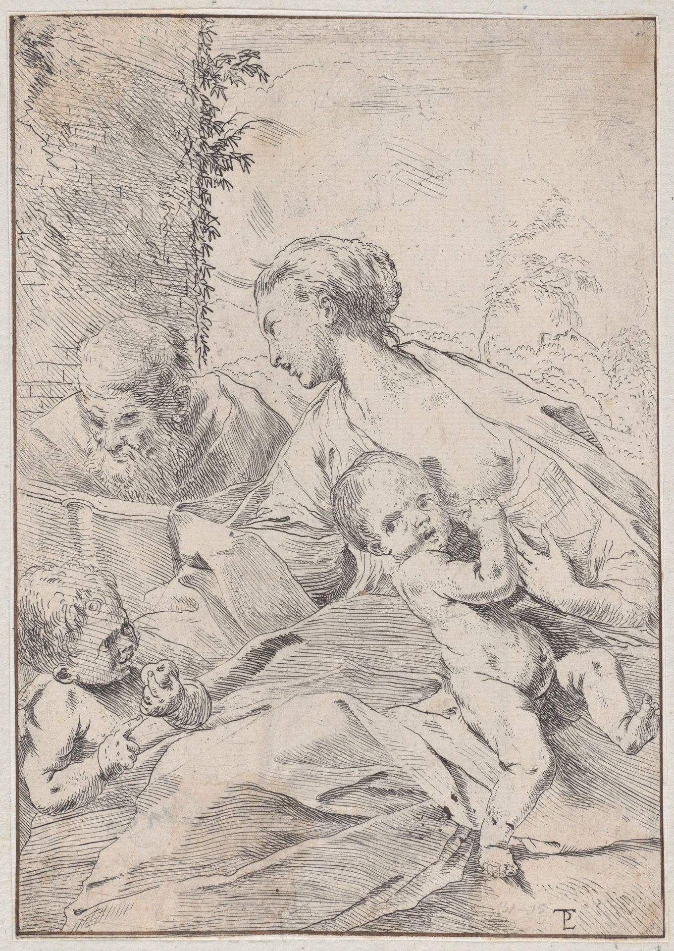 The Holy Family with the infant Saint John holding an apple by Pietro Testa