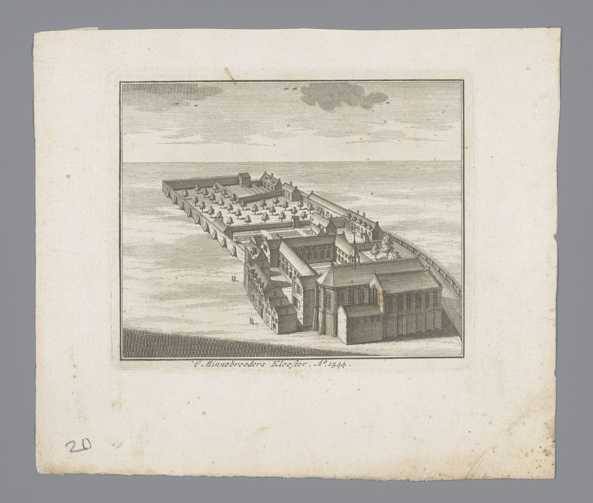 Vogelvluchtaanzicht op het Minnebroedersklooster, 1544 by Anonymous