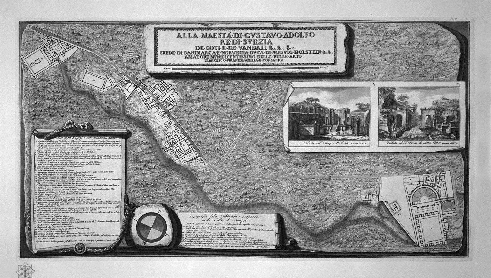 Topography of the factories discovered in the city of Pompeii, with a dedication to St. M King Gustavus Adolphus of Sweden by Giovanni Battista Piranesi