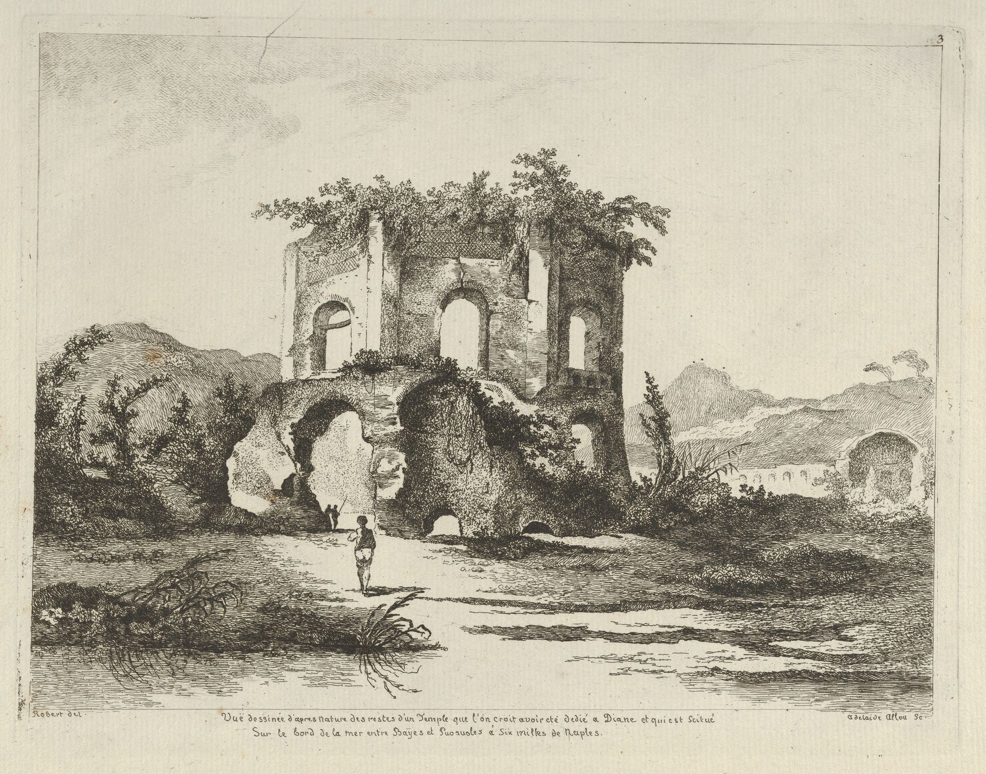Vue d'un temple... dédié à Diane from Differentes vues dessiné d'après nature... dans les environs de Rome et de Naples by Adélaide Allou