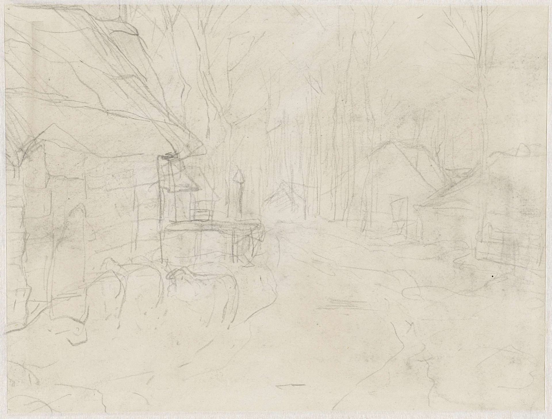 Schets van dorpsstraat by Anton Mauve