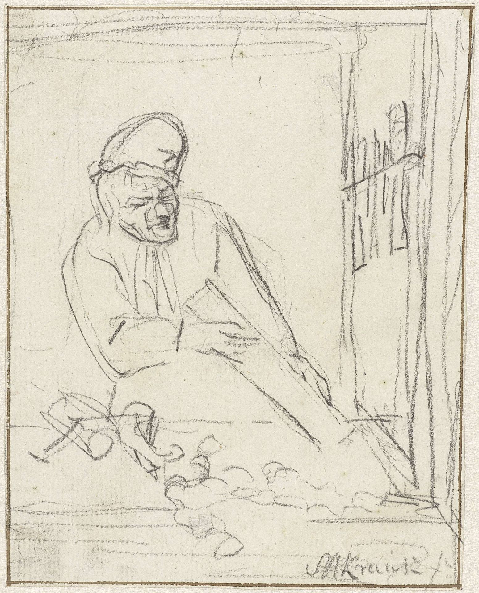 Timmerman in zijn winkel by Simon Andreas Krausz