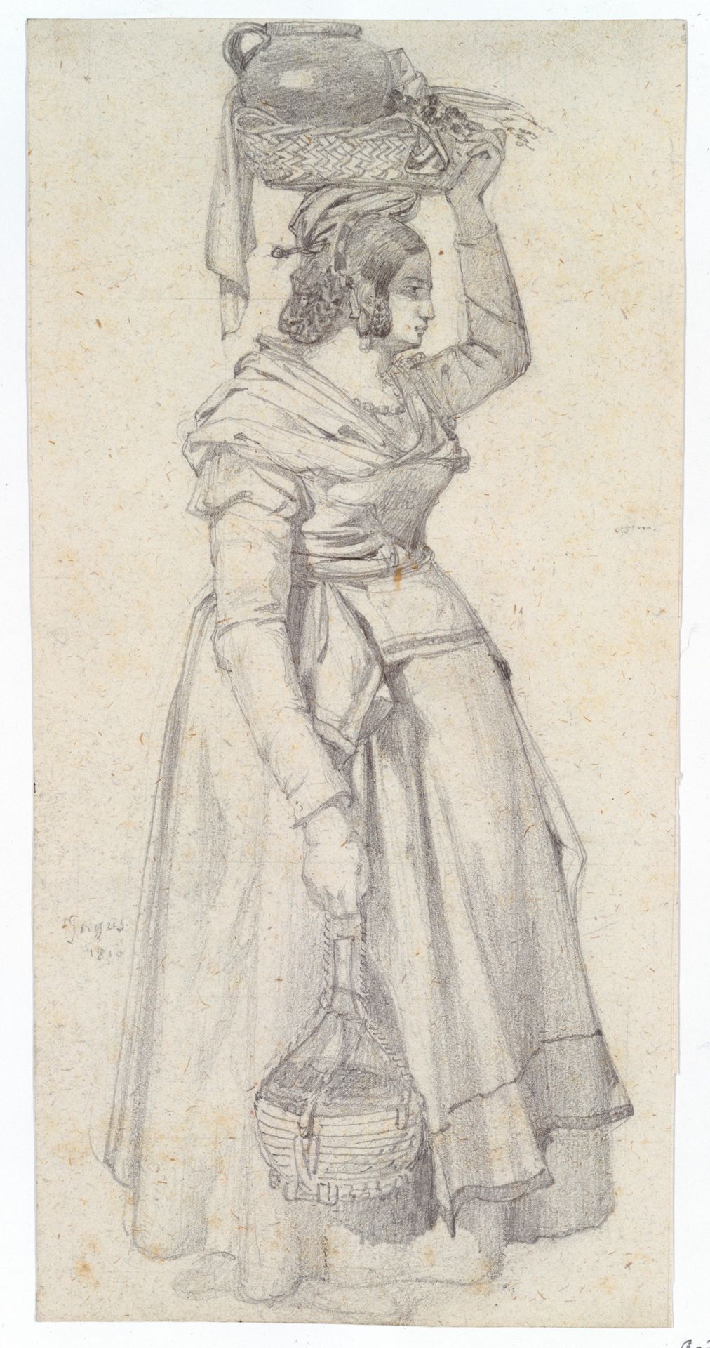 Italian Peasant Woman with Basket on her Head by Northern European