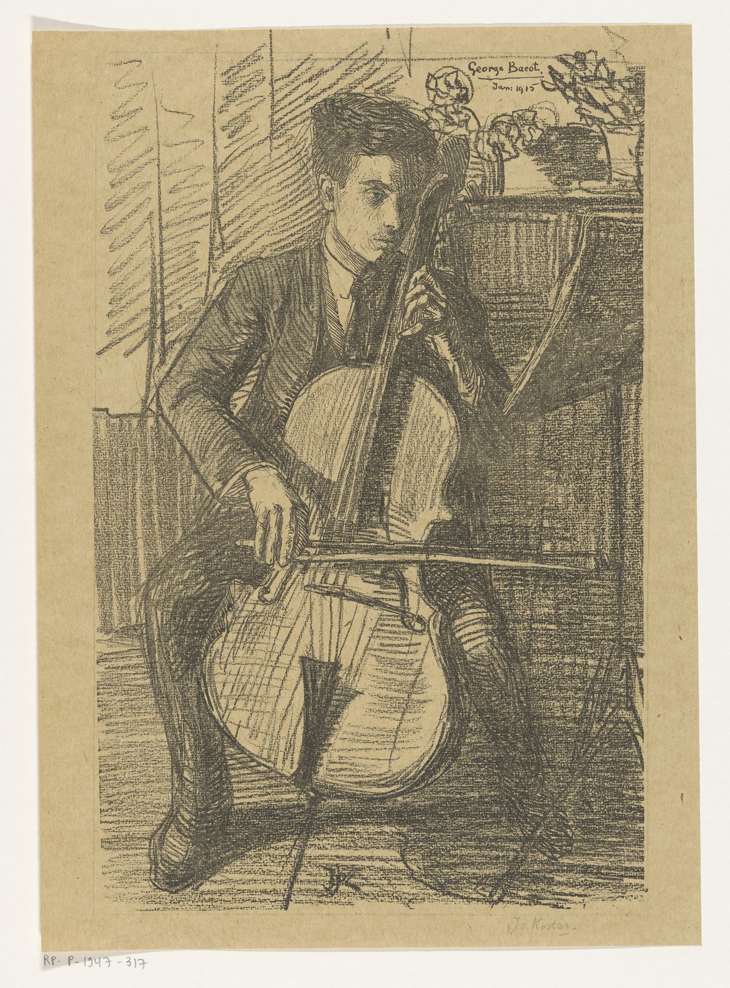 George Bacot die een cello bespeelt by Jo Koster