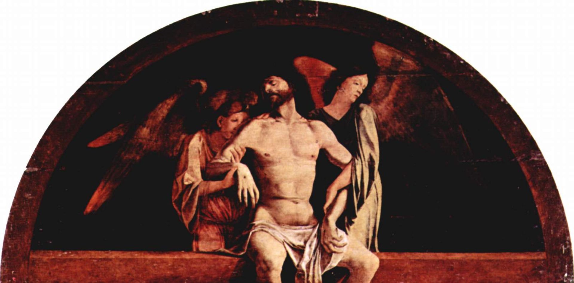 Altar of Santa Cristina al Tiverone, bezels crowning of the main board: Angel Pietà by Lorenzo Lotto